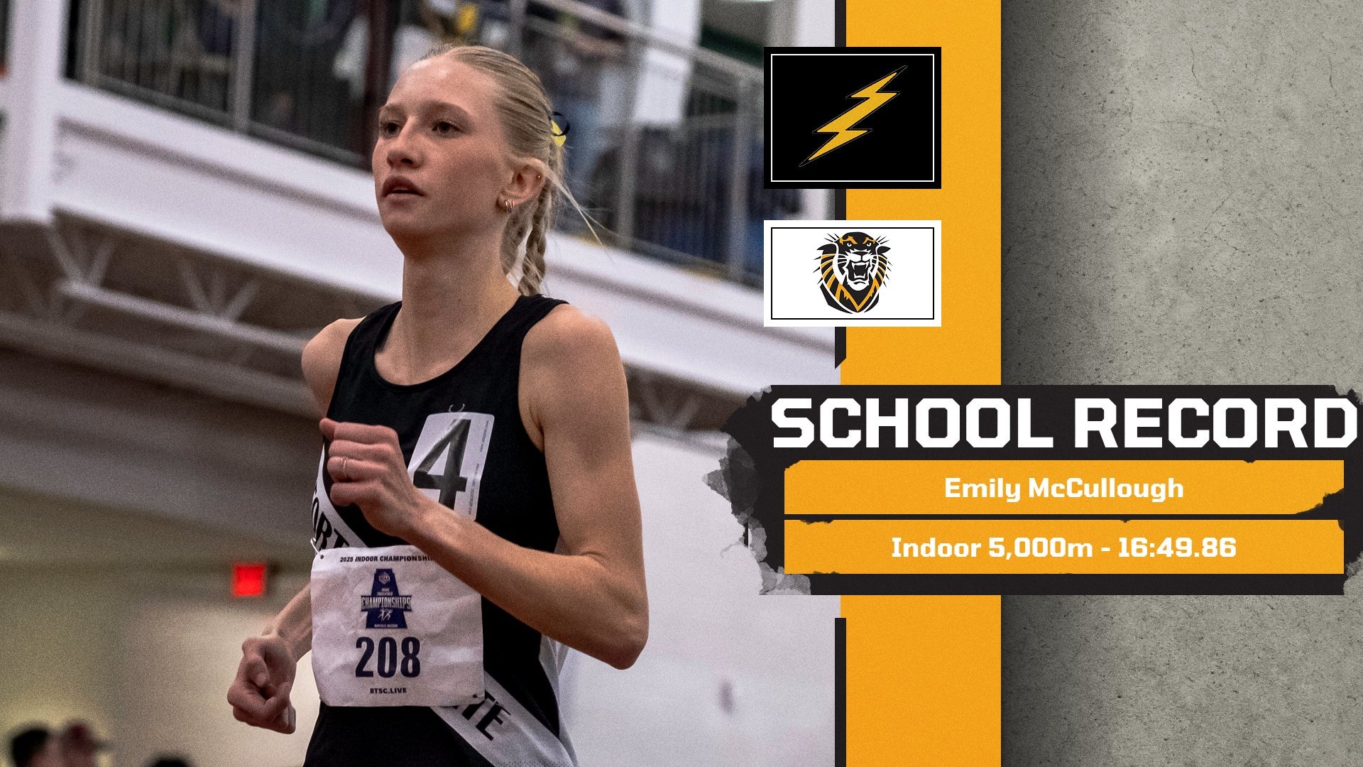 Emily McCullough indoor 5,000m run record Jan 2026