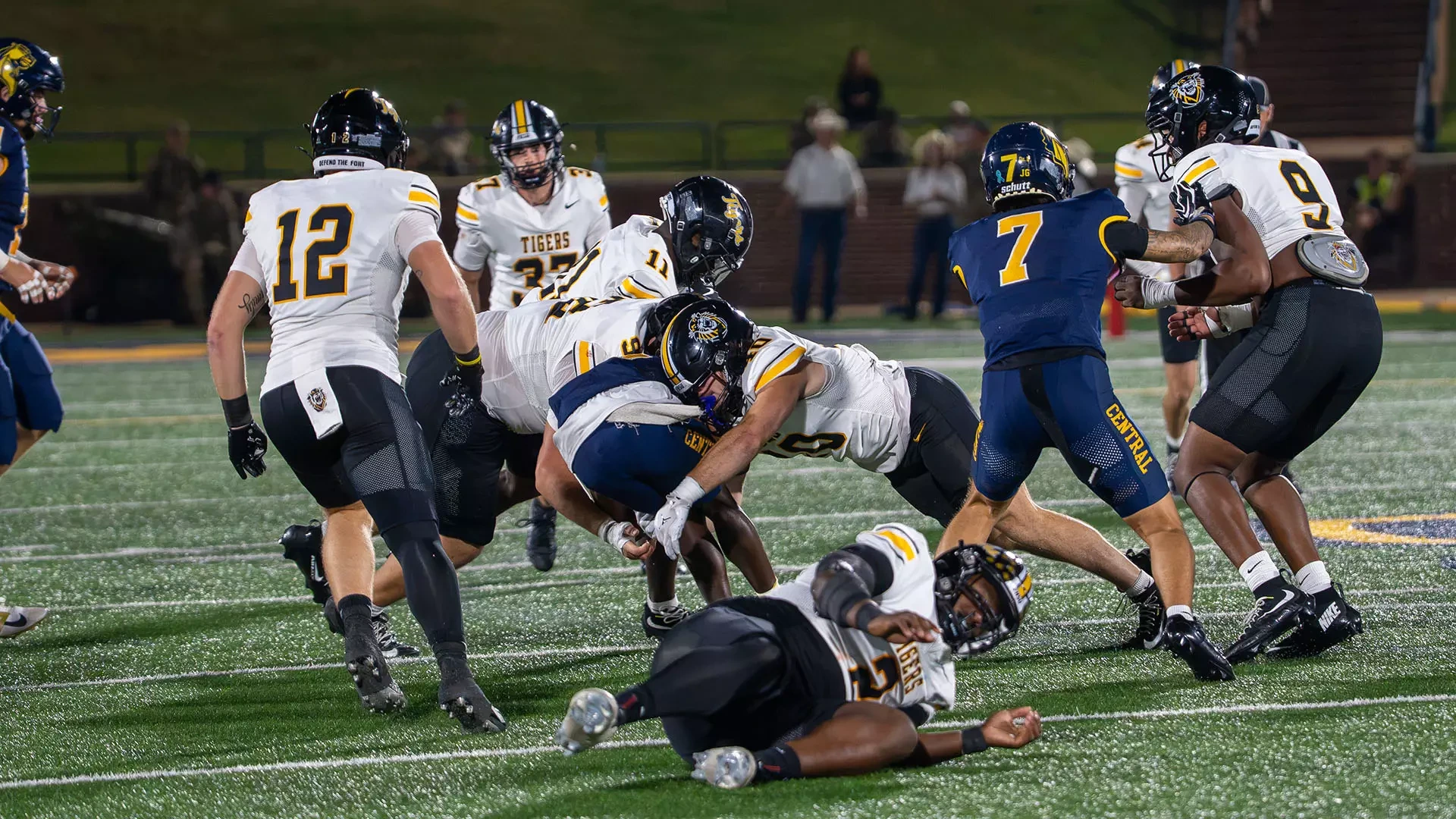 FHSU defense making a tackle against Central Oklahoma 10-10-26