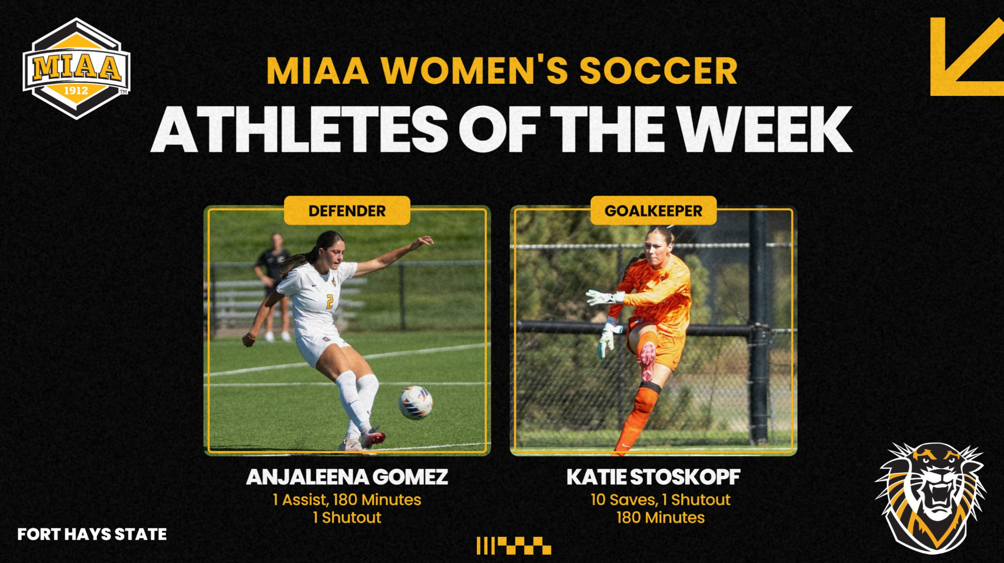 Women's Soccer Athletes of the Week 10-13-26 - Anjaleena Gomez, Katie Stoskopf