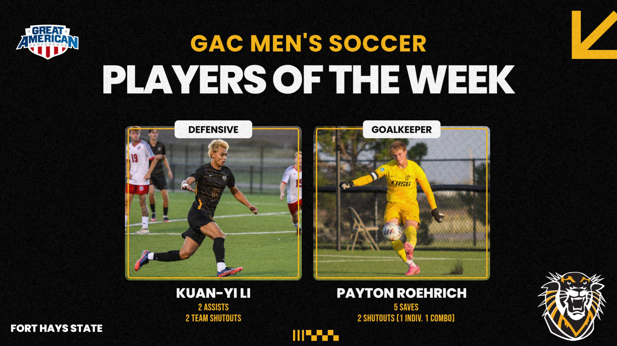 GAC Men's Soccer Players of the Week graphic 10-20-26