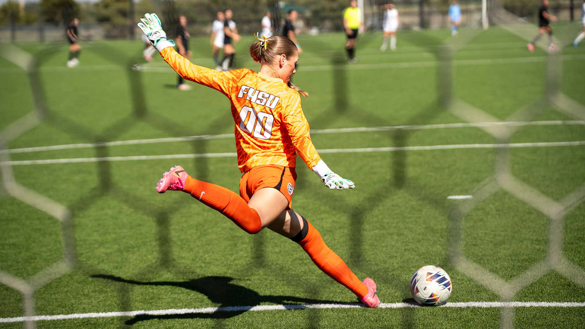Katie Stoskopf takes a goal kick vs Pittsburg State 10-11-26