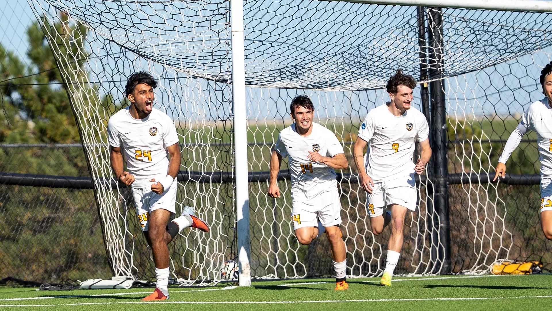Muhammad Sarwar celebrates after scoring a goal against Southern Nazarene 10-28-26