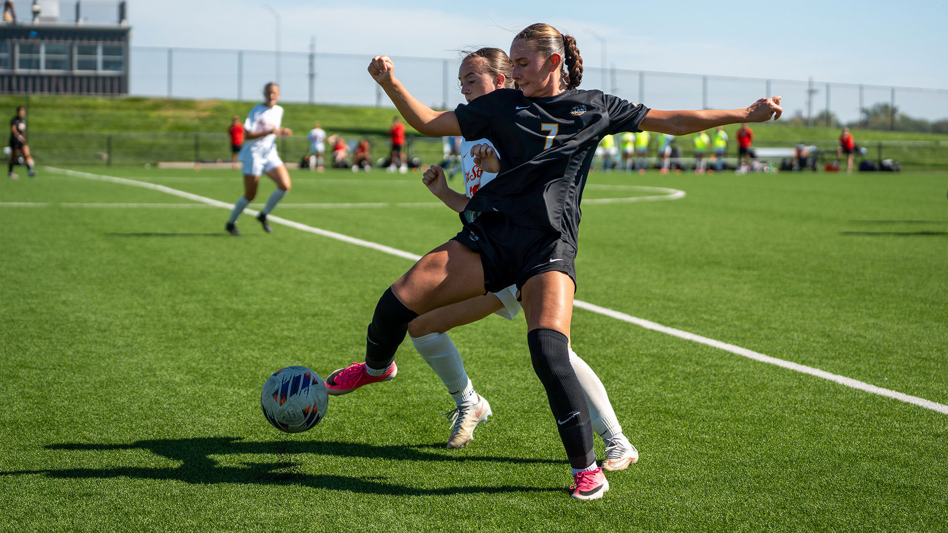 Berkley Sparks battles for possession of the ball vs Pittsburg State 10-11-26