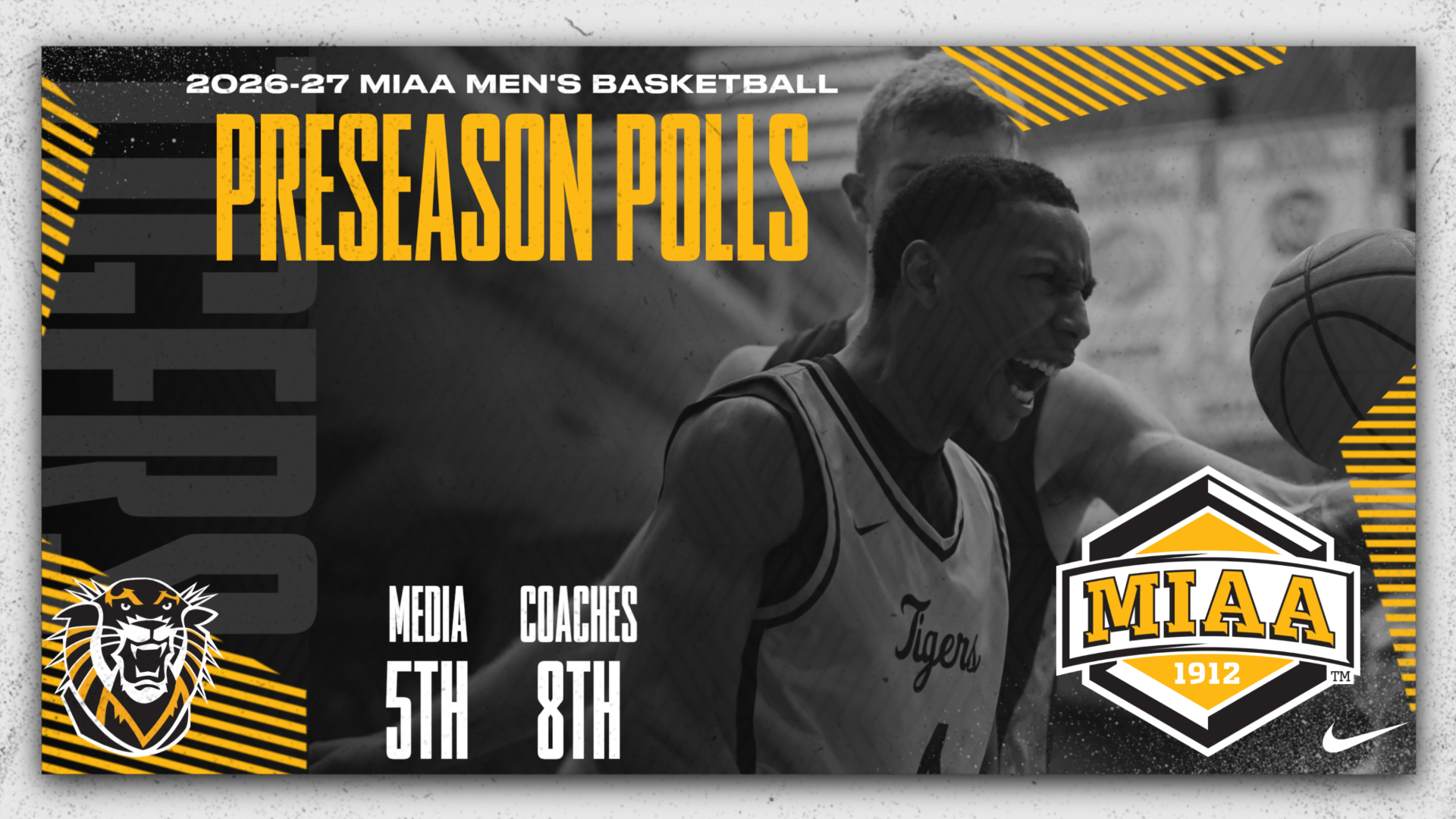 MIAA Men's Basketball Preseason Poll 2026-27 Tigers 5th in Media 8th in Coaches