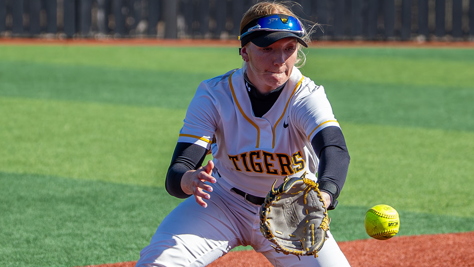 Ava Burgess fields a ground ball during a doubleheader with Washburn
