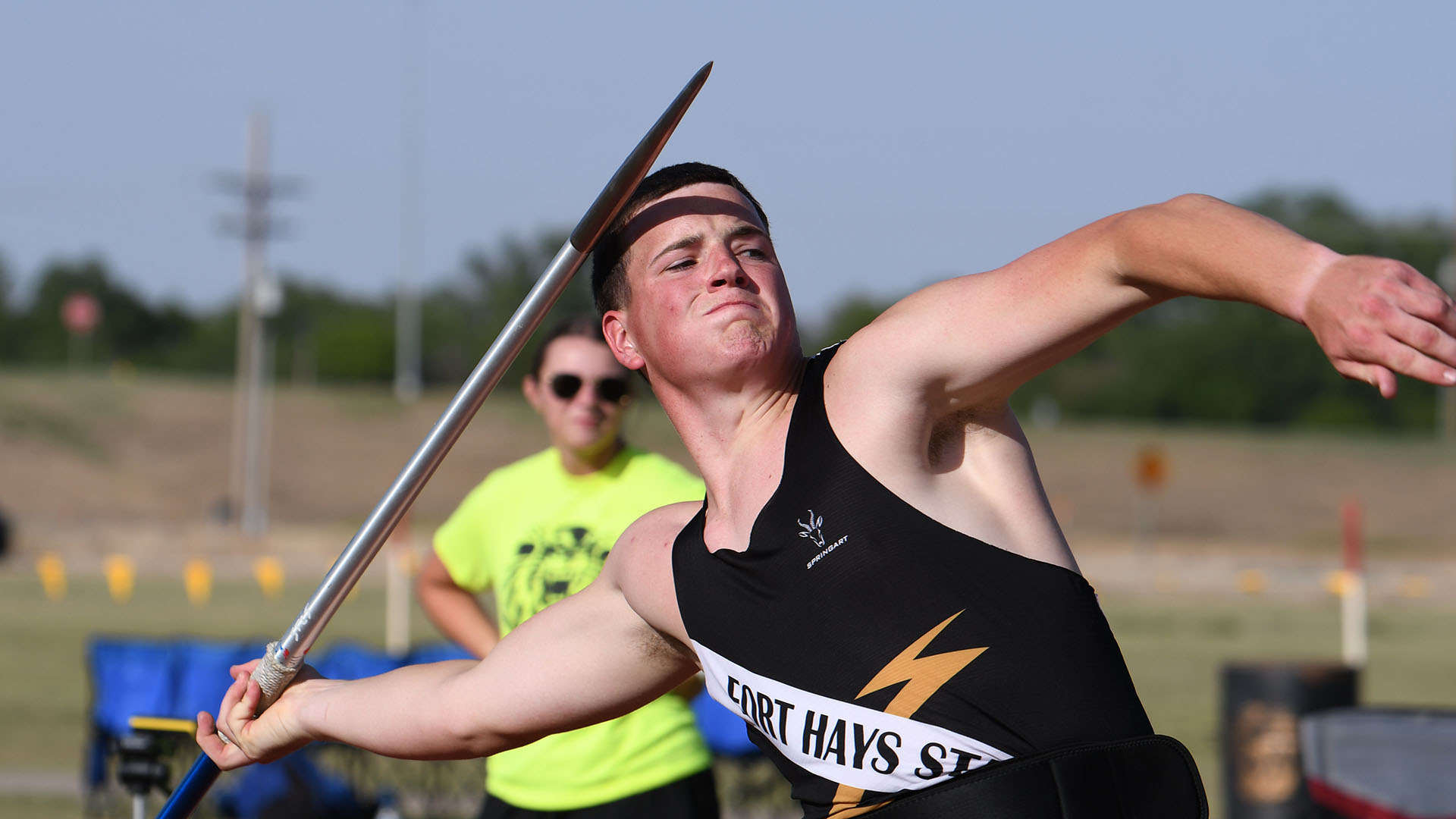 Jackson Rumford about to throw the javelin at the Alex Francis Classic in Hays