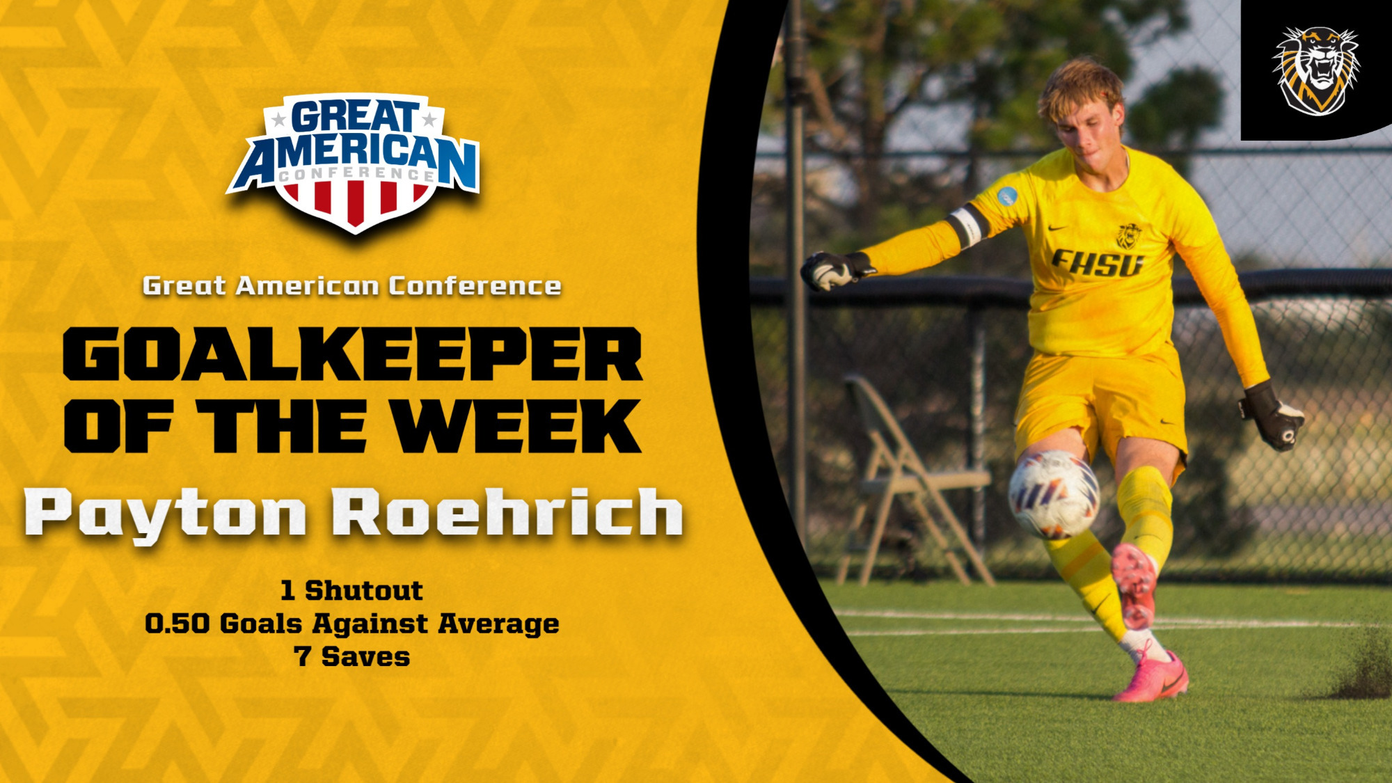 Payton Roehrich GAC Goalkeeper of the Week release 9-8-26