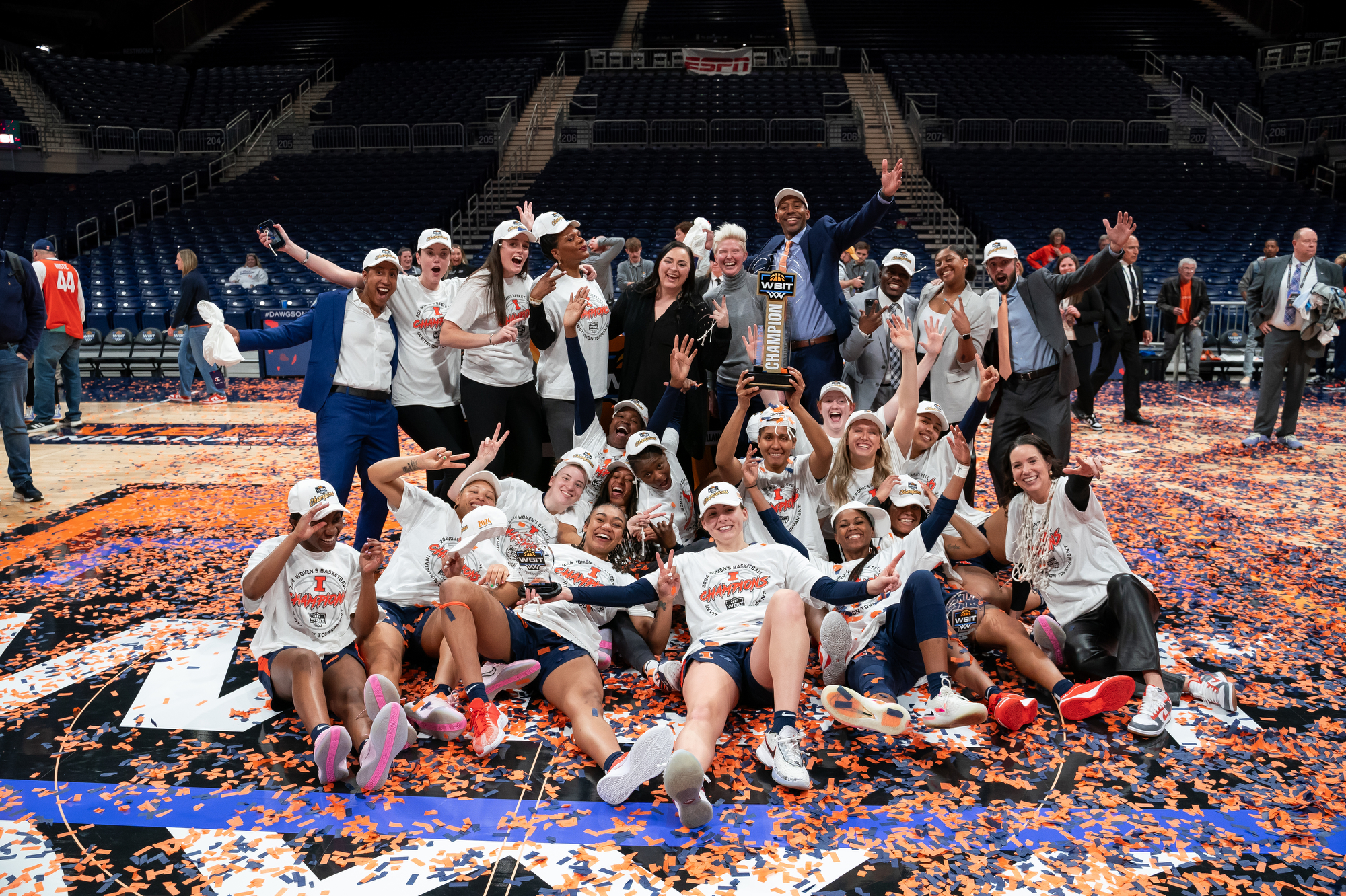 Indianapolis, IN - April 03, 2024 - Photos taken after the 2024 WBIT Championship game between the Villanova Wildcats and the Illinois Fighting Illini at Hinkle Fieldhouse in Indianapolis, IN. (Photo By Kevin Snyder /Illinois Athletics)
