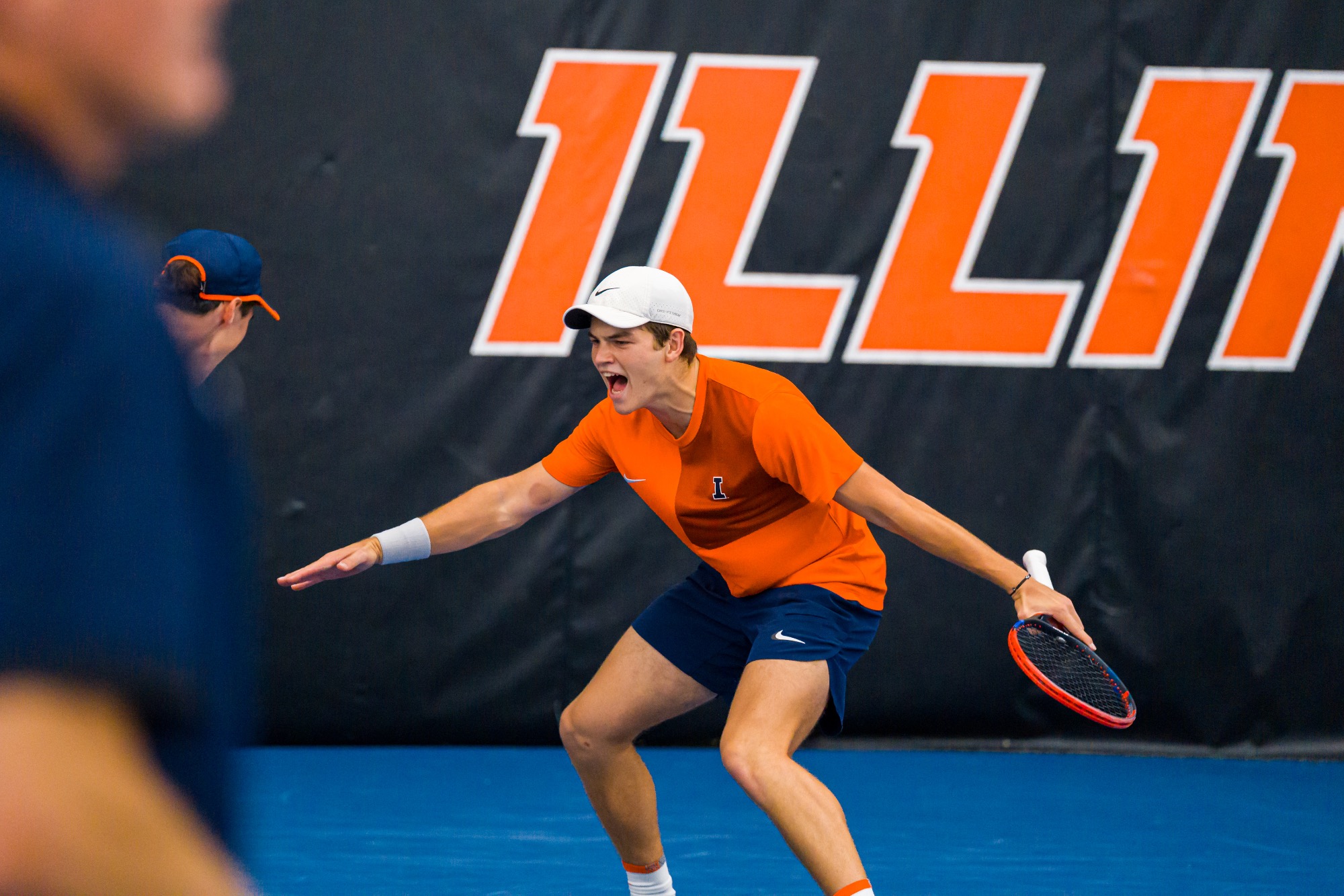 CHAMPAIGN, IL - January 16, 2026 - Sasha Colleu during the match between the Mississippi State Bulldogs and the Illinois Fighting Illini at Atkins Tennis Center in Champaign, IL. Photo By Lucas Sun