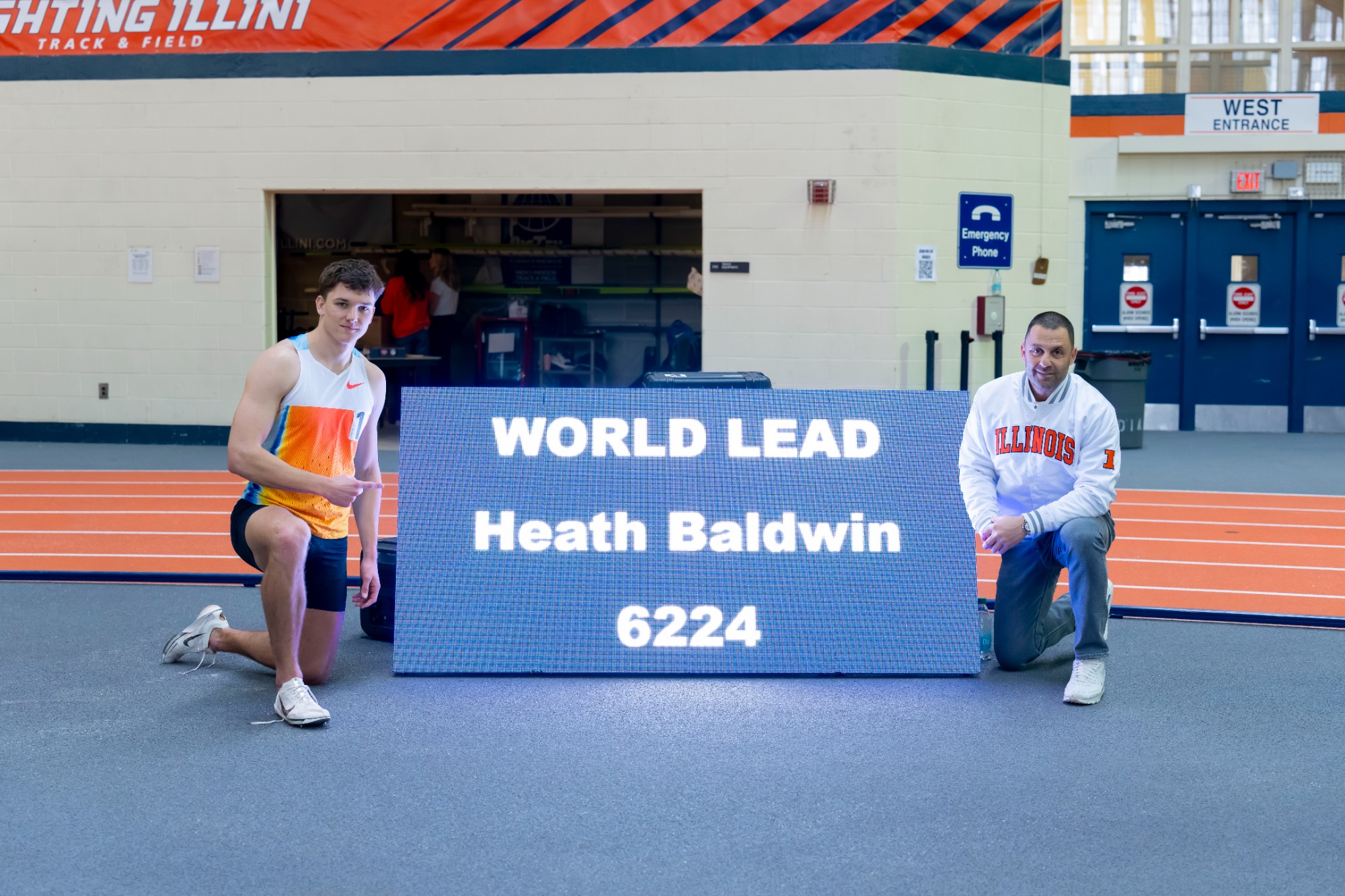 CHAMPAIGN, IL - January 23, 2026 - Assistant Coach Heath Baldwin, Director of Track & Field and Cross CountryPetros Kyprianou during the Fighting Illini Challenge & Combined Events at the Illinois Armory in Champaign, IL. Photo By Ashley Ray/Fighting Illini