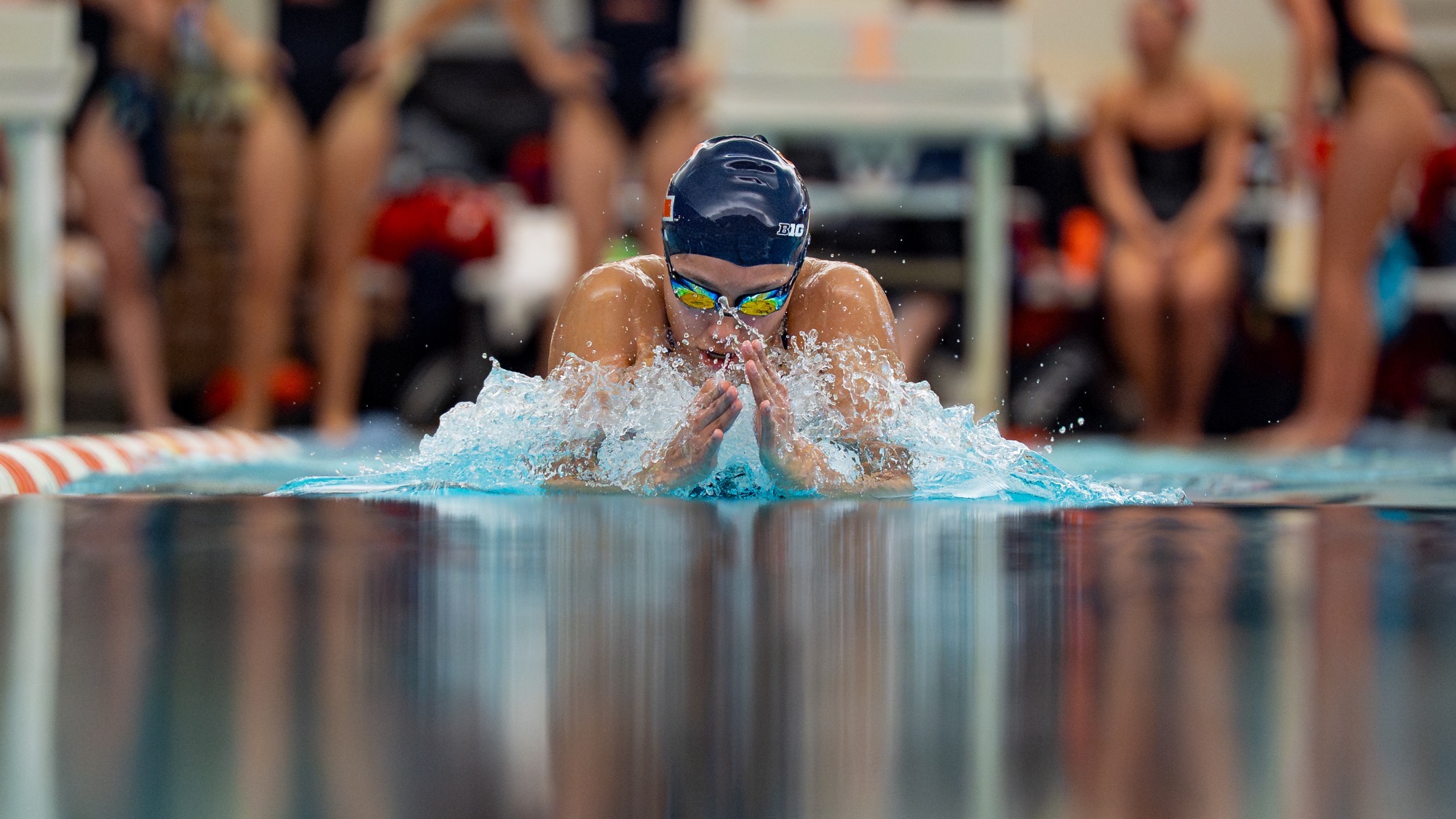 CHAMPAIGN, IL - January 17, 2026 - Kayla Duran during the meet between the Nebraska Corn Huskers, Iowa Hawkeyes and the Illinois Fighting Illini at the Arc Pool in Champaign, IL. Photo By Fighting Illini