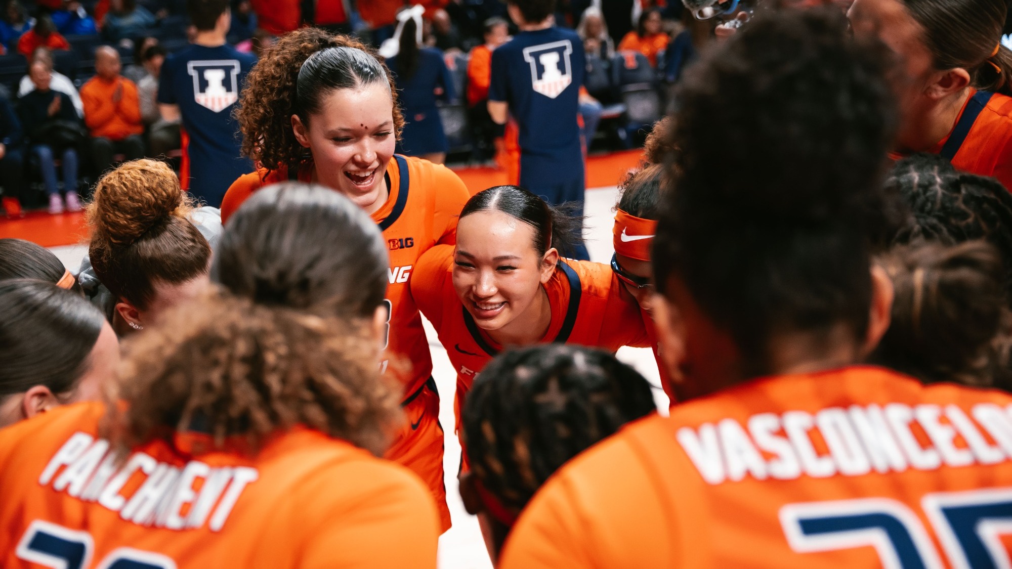 Fighting Illini in a pregame huddle
