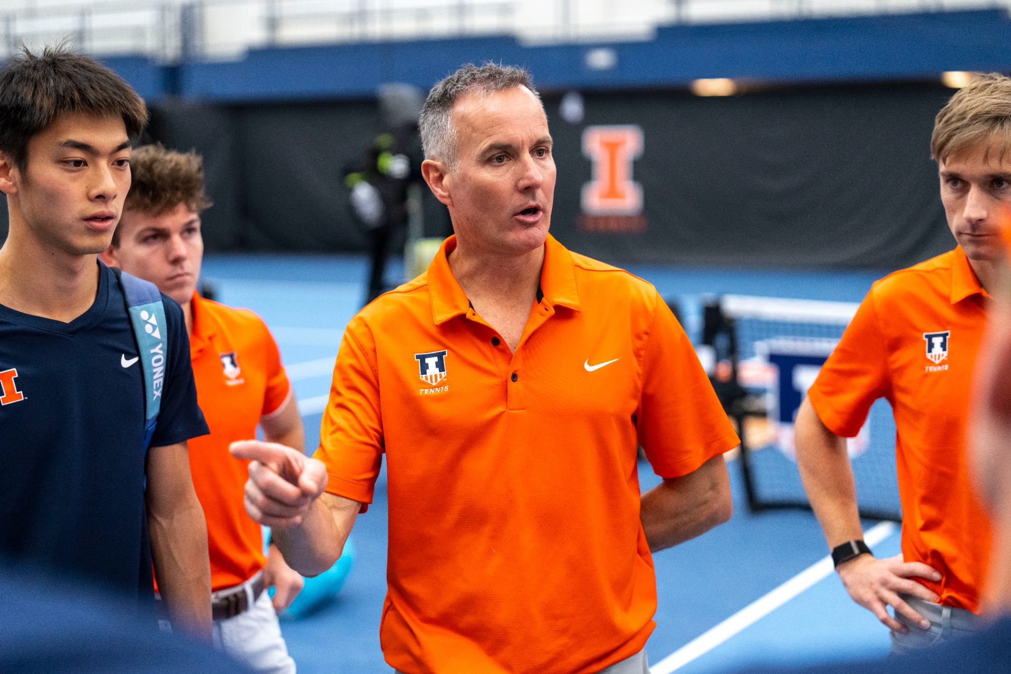 CHAMPAIGN, IL - January 30, 2026 - Head Coach Brad Dancer during the match between the Xavier Musketeers and the Illinois Fighting Illini at Atkins Tennis Center in Champaign, IL. Photo By Ashley Ray/Fighting Illini