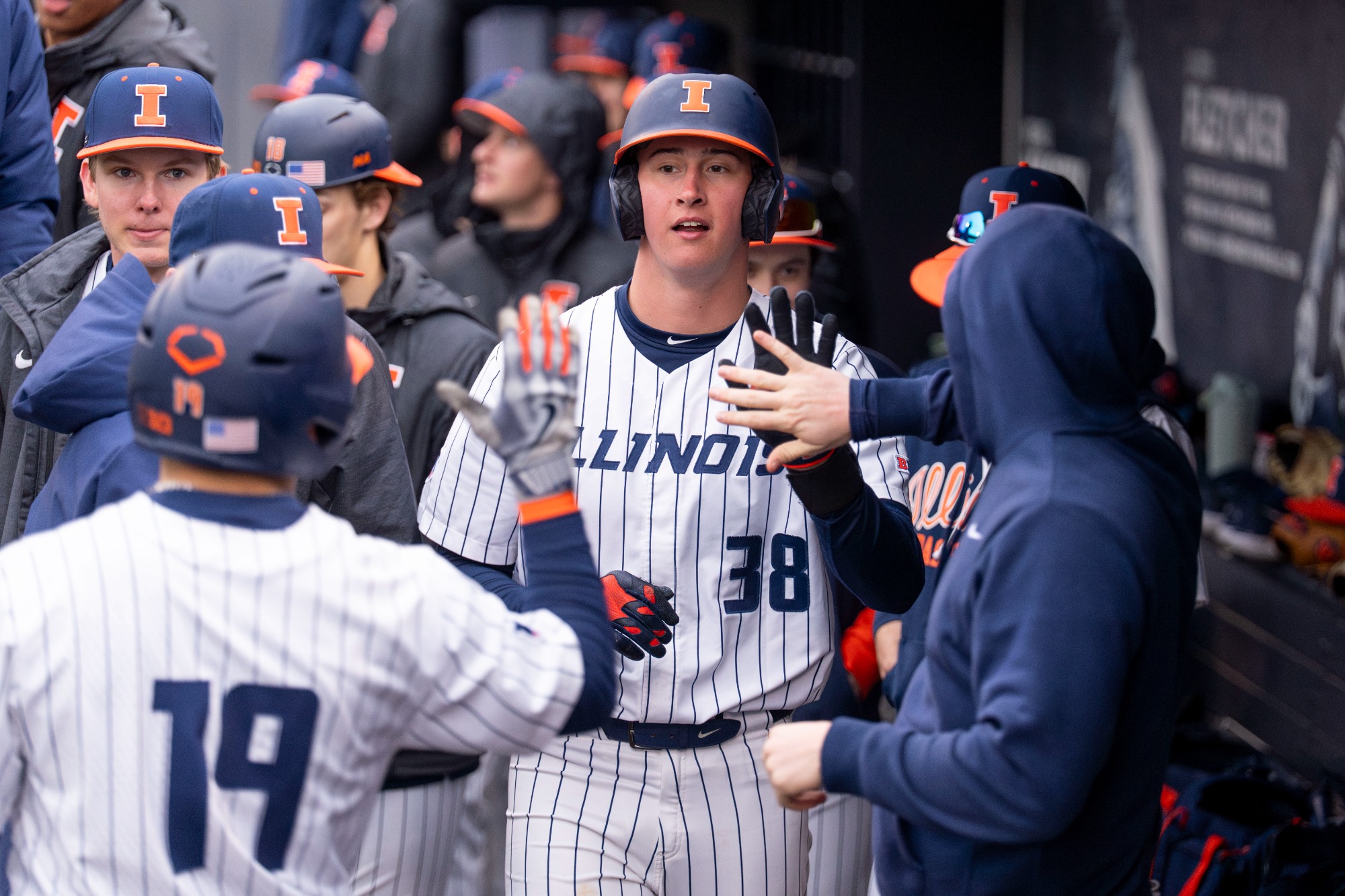 CHAMPAIGN, IL - February 17, 2026 - Outfielder Collin Jennings (#38) during the game between the Butler Bulldogs and the Illinois Fighting Illini at Illinois Field in Champaign, IL. Photo By Ashley Ray/Fighting Illini