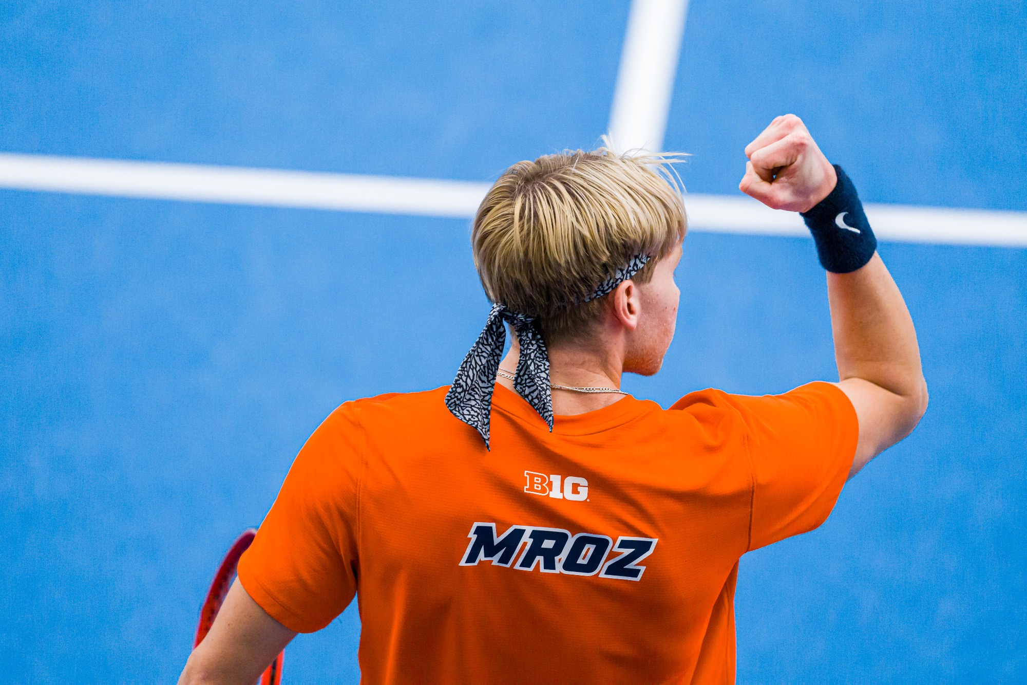 CHAMPAIGN, IL - February 22, 2026 - William Mroz during the match between the North Carolina Tar Heels and the Illinois Fighting Illini at Atkins Tennis Center in Champaign, IL. Photo By Lucas Sun