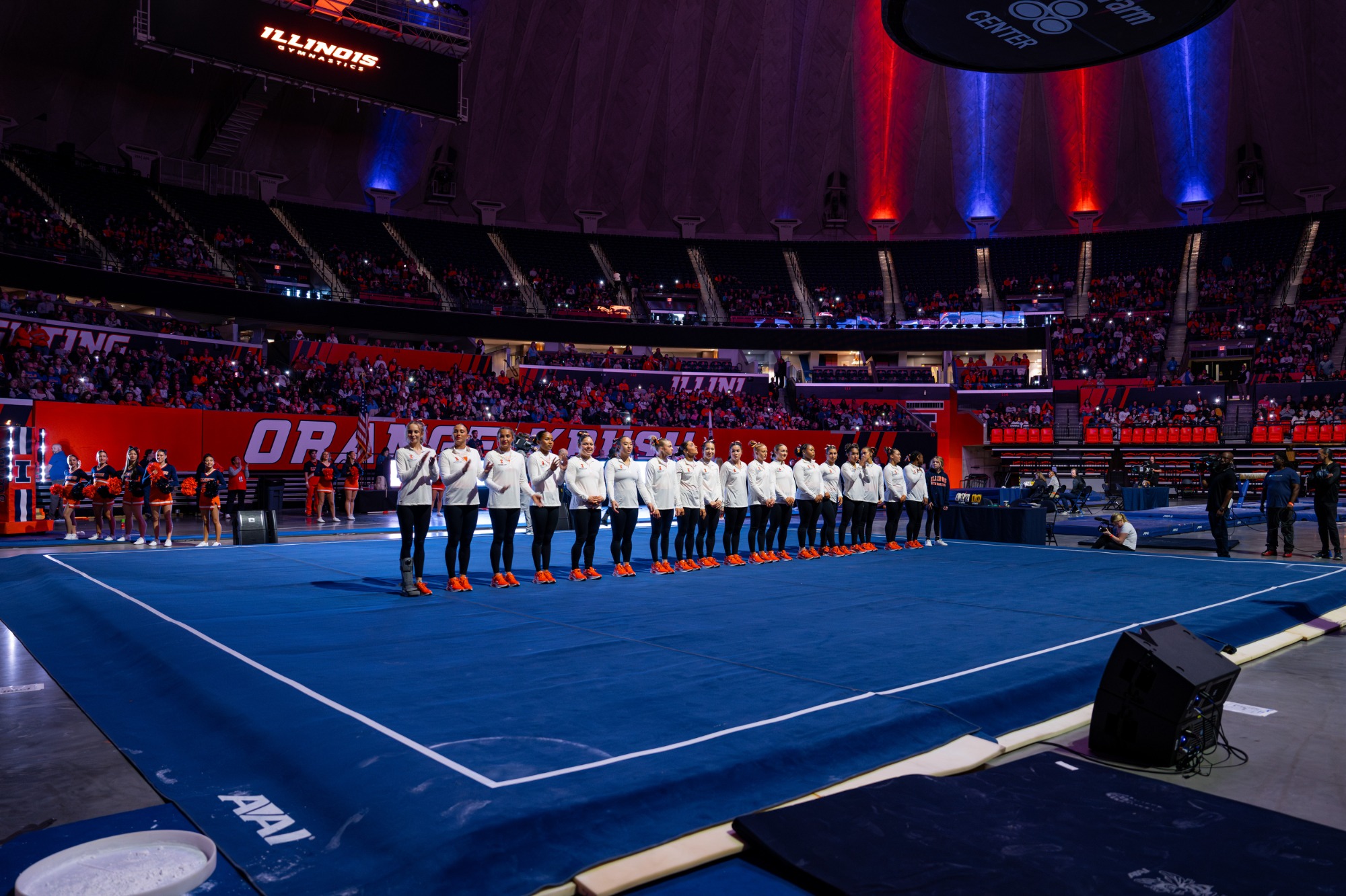 CHAMPAIGN, IL - February 22, 2026 - The meet between the UCLA Bruins and the Illinois Fighting Illini at State Farm Center in Champaign, IL