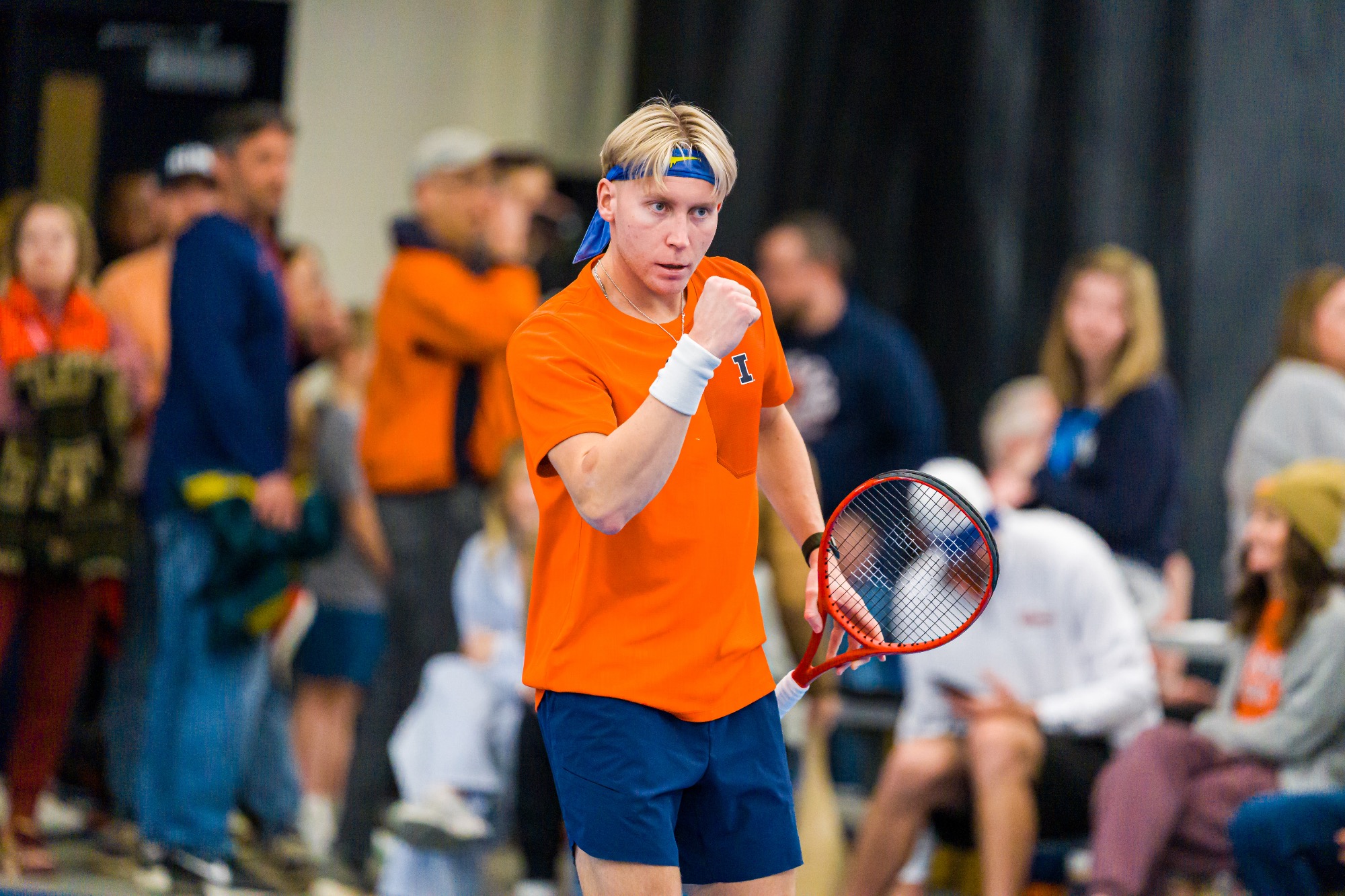 CHAMPAIGN, IL - February 28, 2026 - William Mroz during the match between the TCU Horned Frogs and the Illinois Fighting Illini at Atkins Tennis Center in Champaign, IL. Photo By Lucas Sun