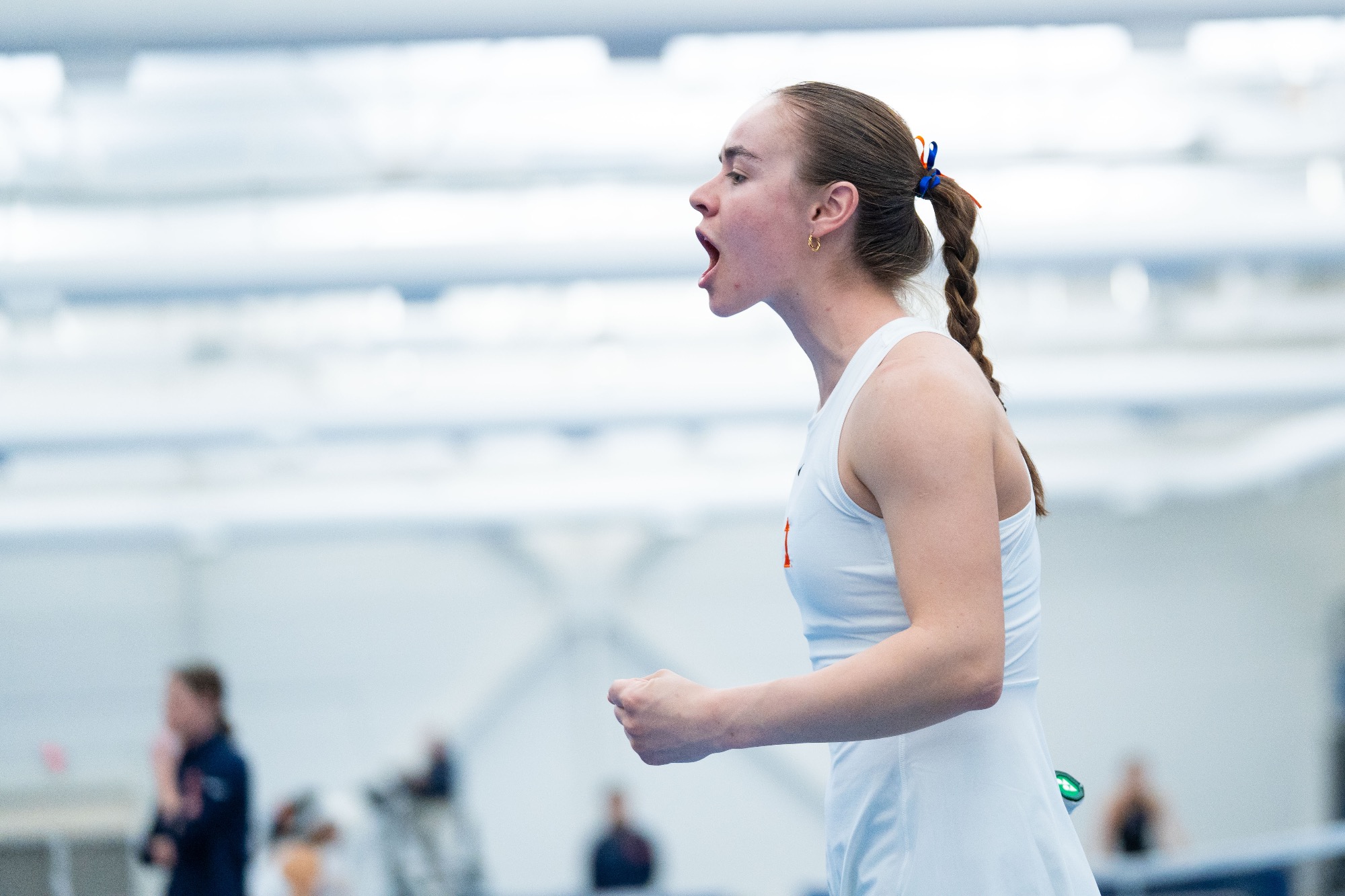 CHAMPAIGN, IL - March 14, 2026 - Cara Mester during the match between the Northwestern Wildcats and the Illinois Fighting Illini at Atkins Tennis Center in Champaign, IL. Photo By Ryan Shepardson / Fighting Illini