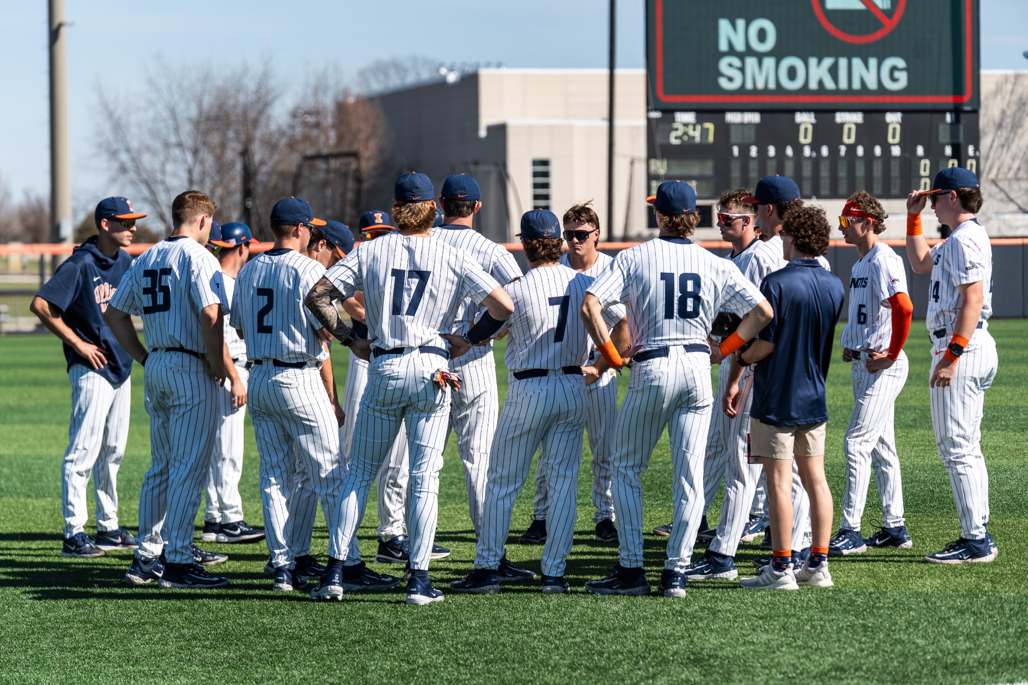 CHAMPAIGN, IL - March 21, 2026 - The Fighting Illini during the game between the Rutgers Scarlet Knights and the Illinois Fighting Illini at Illinois Field in Champaign, IL. Photo By Knox Mynatt/Fighting Illini