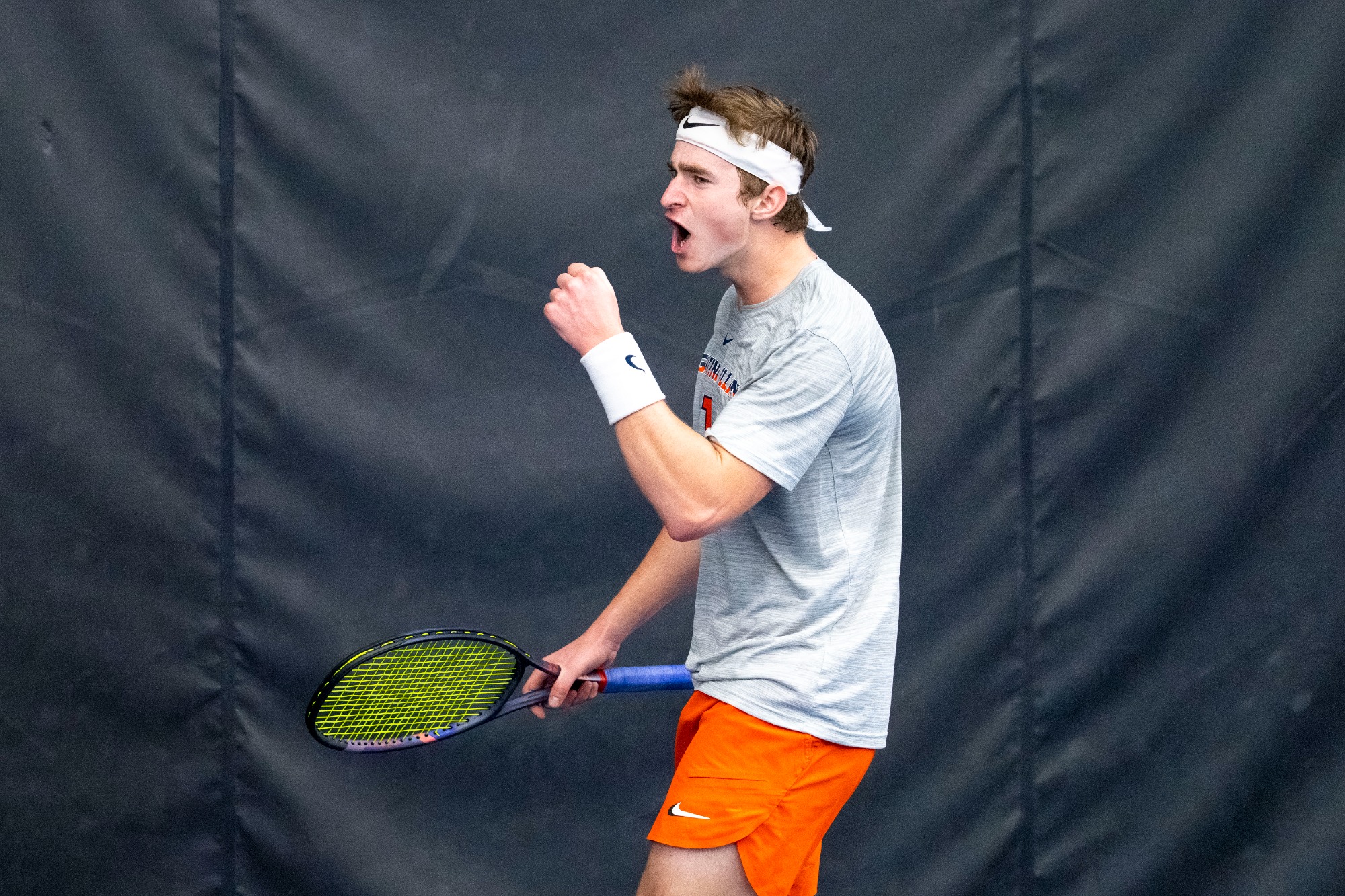 CHAMPAIGN, IL - March 22, 2026 - Adam Jilly during the match between the Michigan State Spartans and the Illinois Fighting Illini at Atkins Tennis Center in Champaign, IL. Photo By Ashley Ray/Fighting Illini