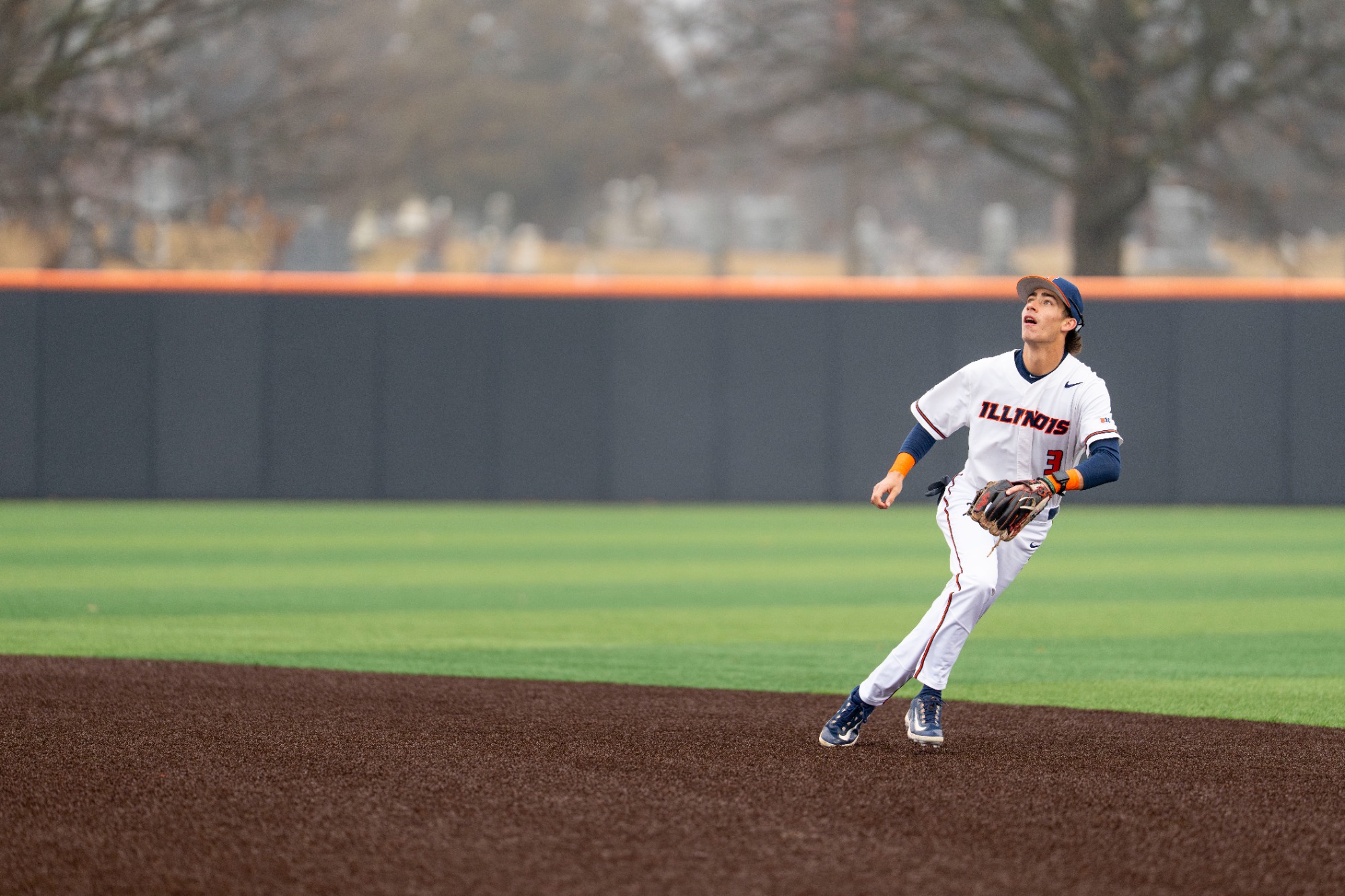 CHAMPAIGN, IL - March 03, 2026 - Infielder Michael Farina (#3) during the game between the Eastern Illinois Panthers and the Illinois Fighting Illini at Illinois Field in Champaign, IL. Photo By Ashley Ray/Fighting Illini