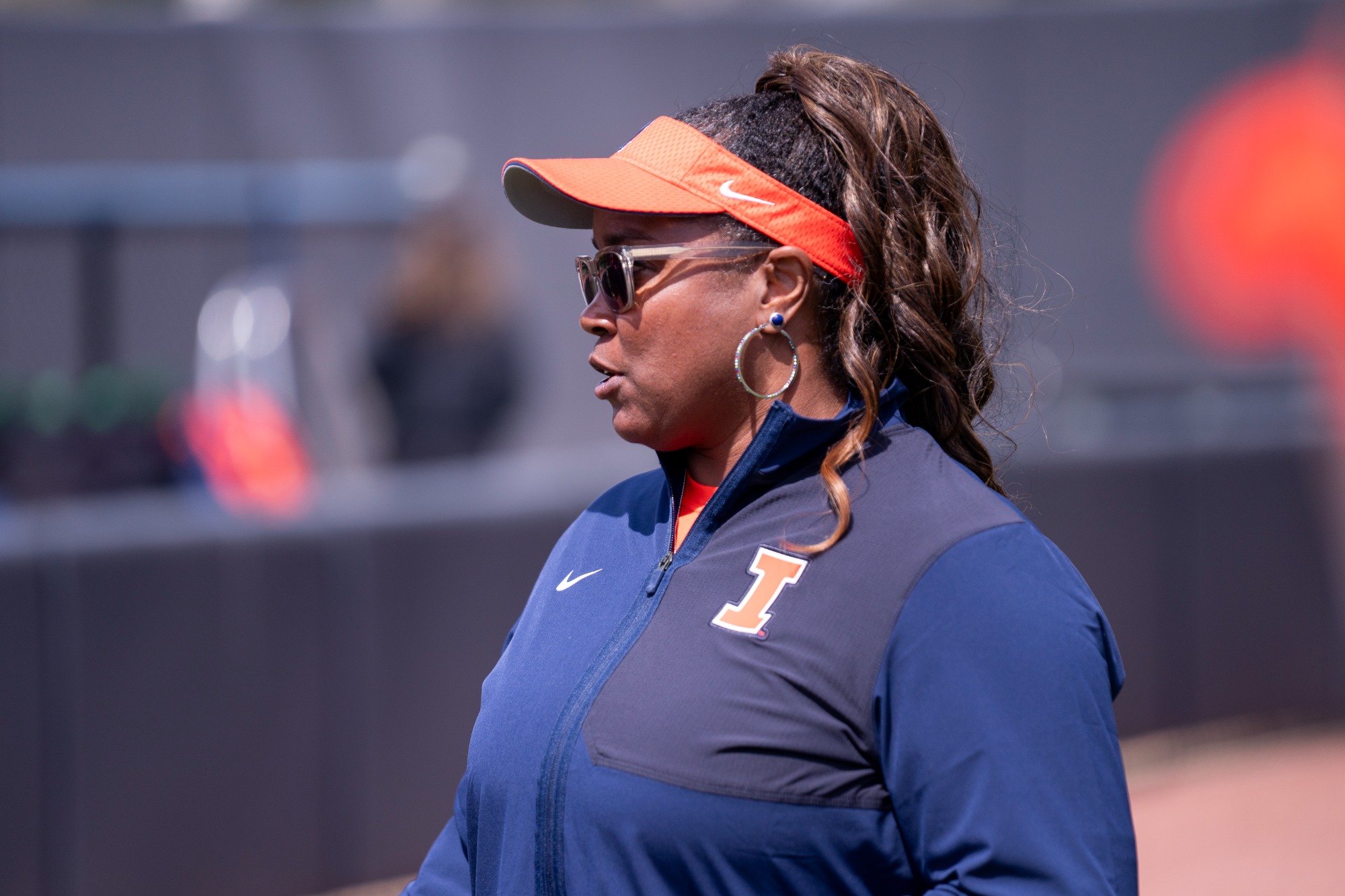 CHAMPAIGN, IL - April 11, 2026 - Head Coach Tyra Perry during the game between the UCLA Bruins and the Illinois Fighting Illini at Eichelberger Field in Champaign, IL. Photo By Knox Mynatt/Fighting Illini
