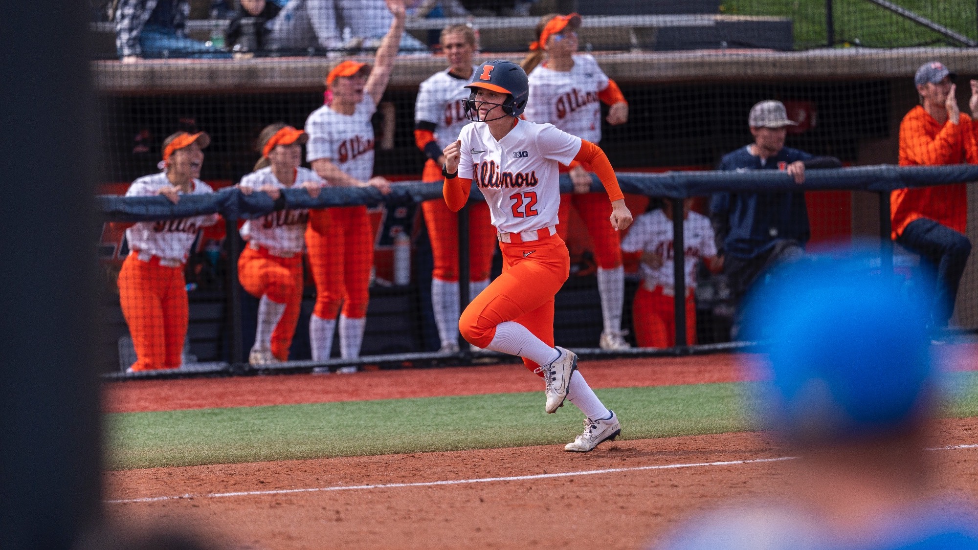 Brooke Stang runs for home plate at Eichelberger Field in Urbana, Illinois.