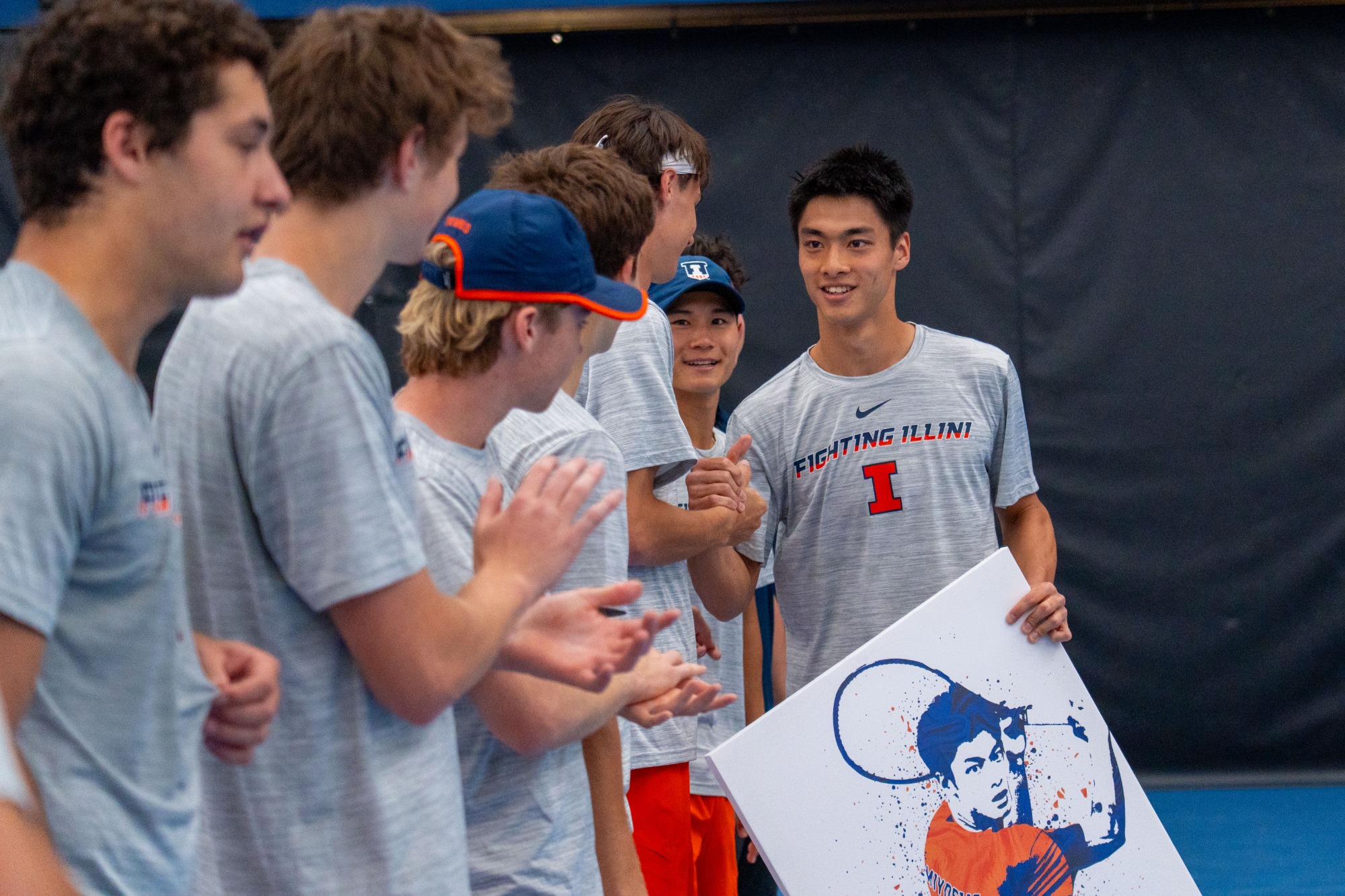 CHAMPAIGN, IL - April 18, 2026 - The Fighting Illini  during the match between the Northwestern Wildcats and the Illinois Fighting Illini at Atkins Tennis Center in Champaign, IL. Photo By Ryan Shepardson/Fighting Illini