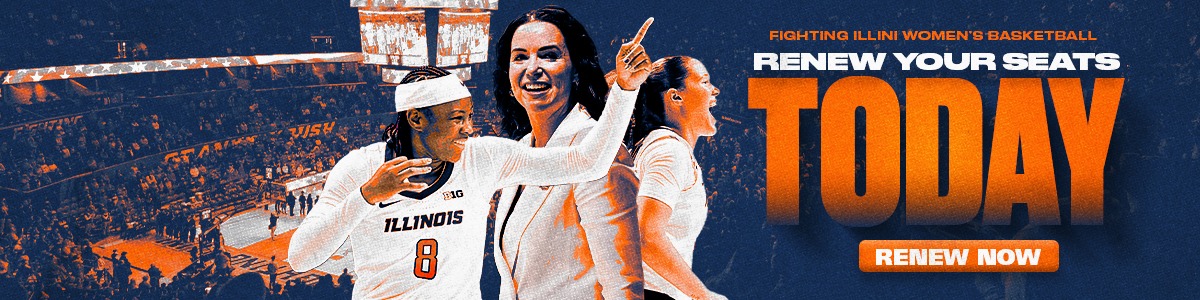 Illinois Women's Basketball graphic for 2026-27 season ticket renewals - Jasmine Brown-Hagger Shauna Green Berry Wallace