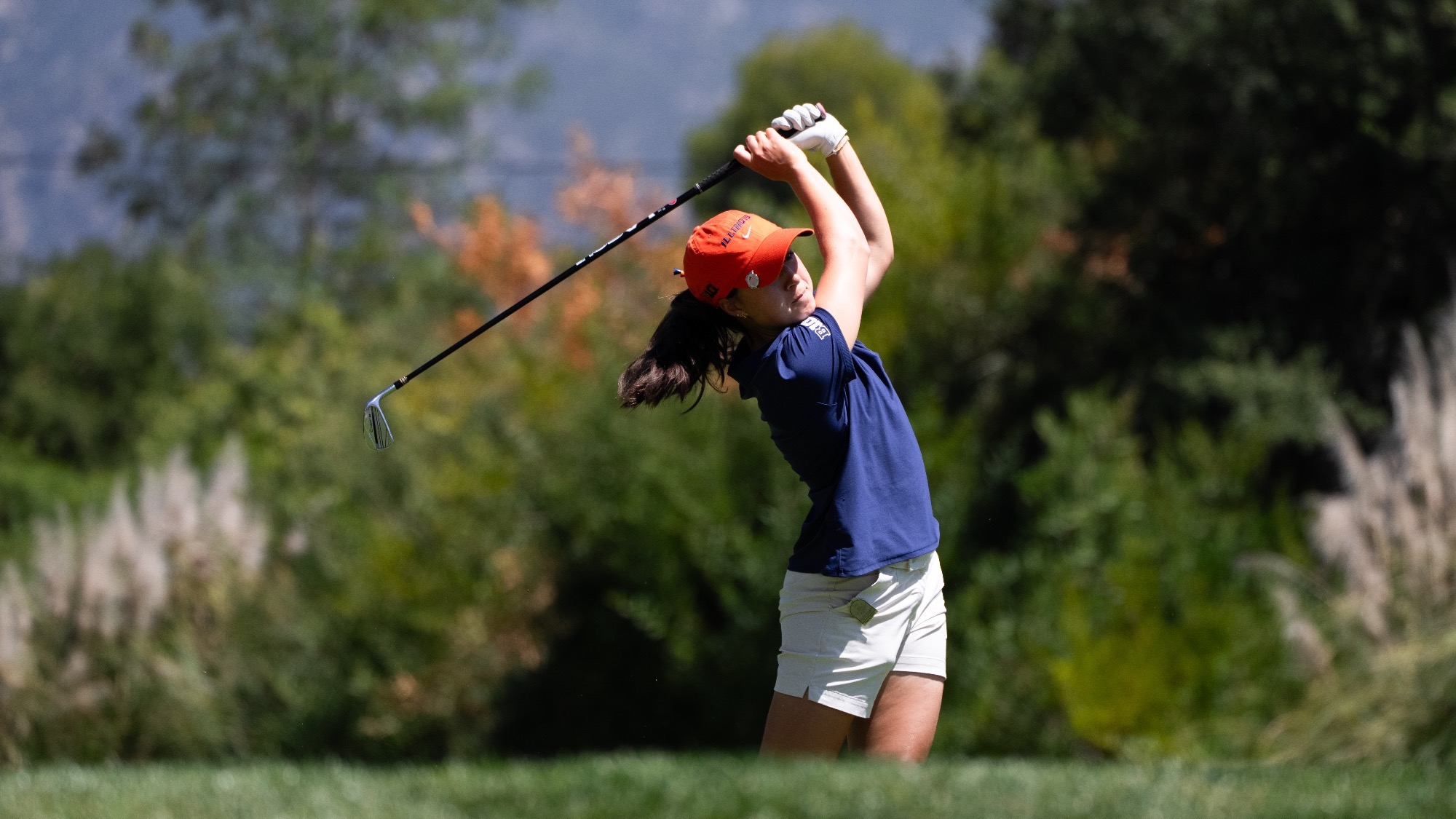 Anna Ritter golfing during the Big Ten Championships at Oakmont Country Club in Glendale, California.