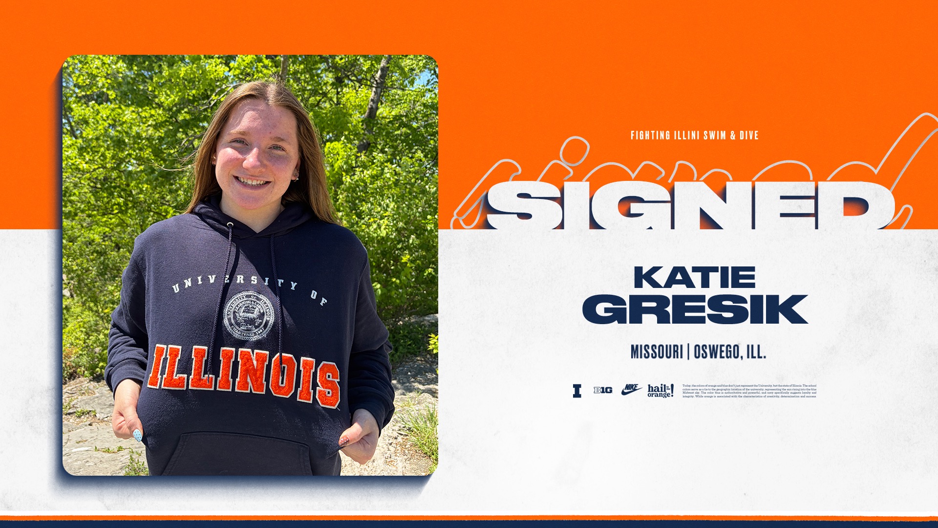 Signed graphic for Illinois swimmer Katie Gresik.