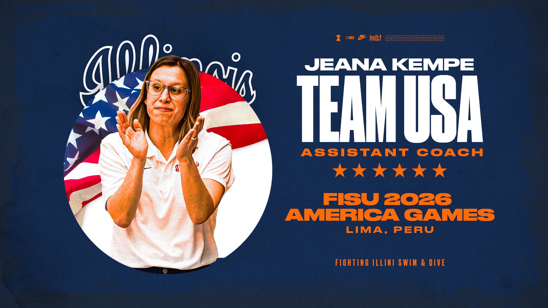 Illinois swim and dive head coach Jeana Kempe selected to coach at 2026 FISU America Games in Lima, Peru.