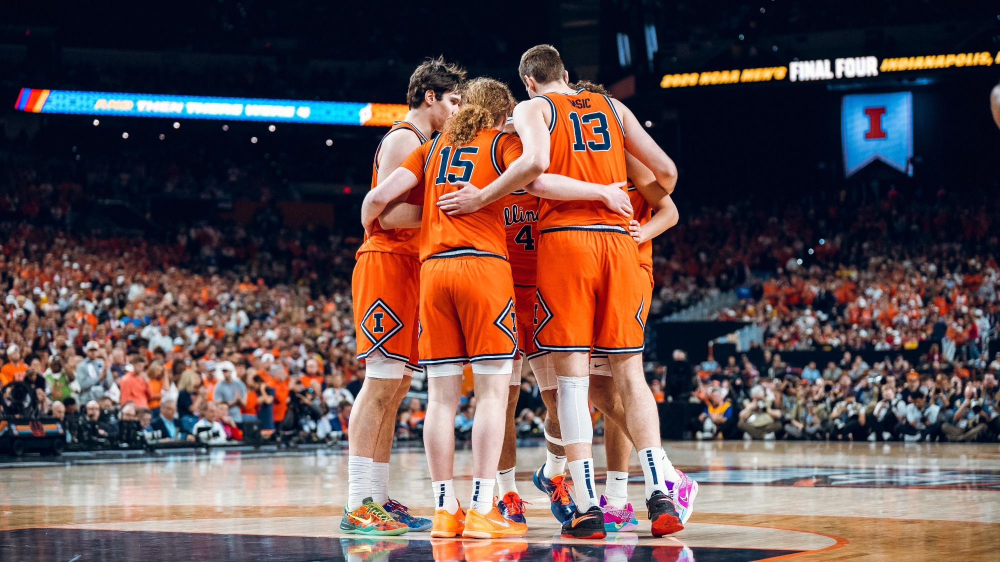 Image Taken At Illinois Fighting Illini vs. UConn Huskies Men’s Basketball Game, NCAA Tournament Final Four, Lucas Oil Stadium, Indianapolis, IN, Saturday, April 4, 2026. Courtney Bay/Illinois Athletics