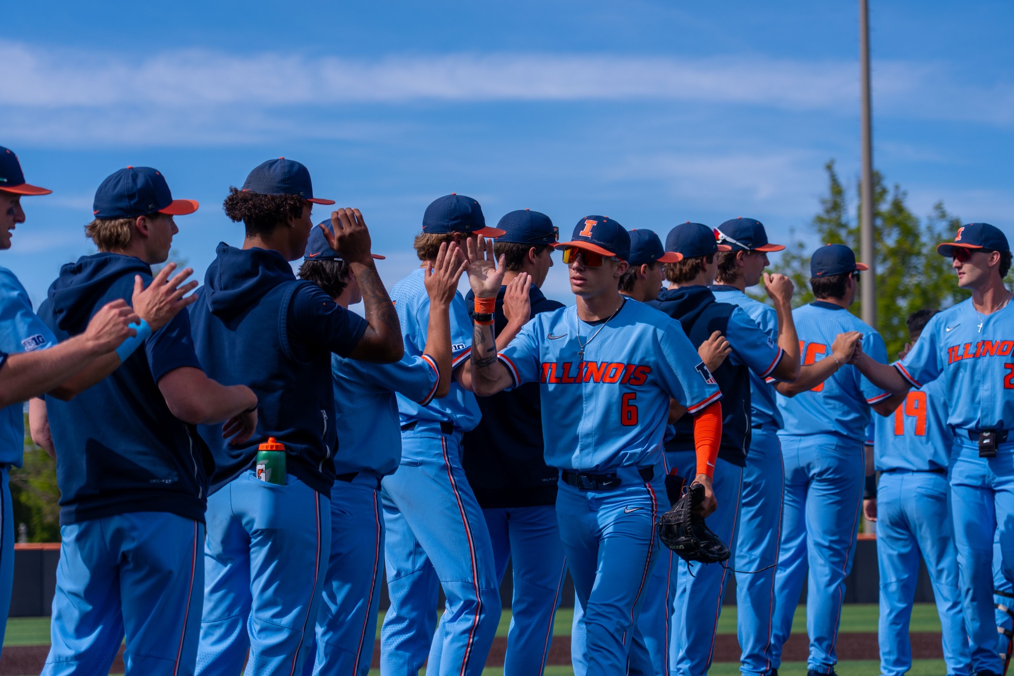 CHAMPAIGN, IL - May 10, 2026 - The Fighting Illini during the game between the Northwestern Wildcats and the Illinois Fighting Illini at Illinois Field in Champaign, IL. Photo By Ryan Shepardson/Fighting Illini