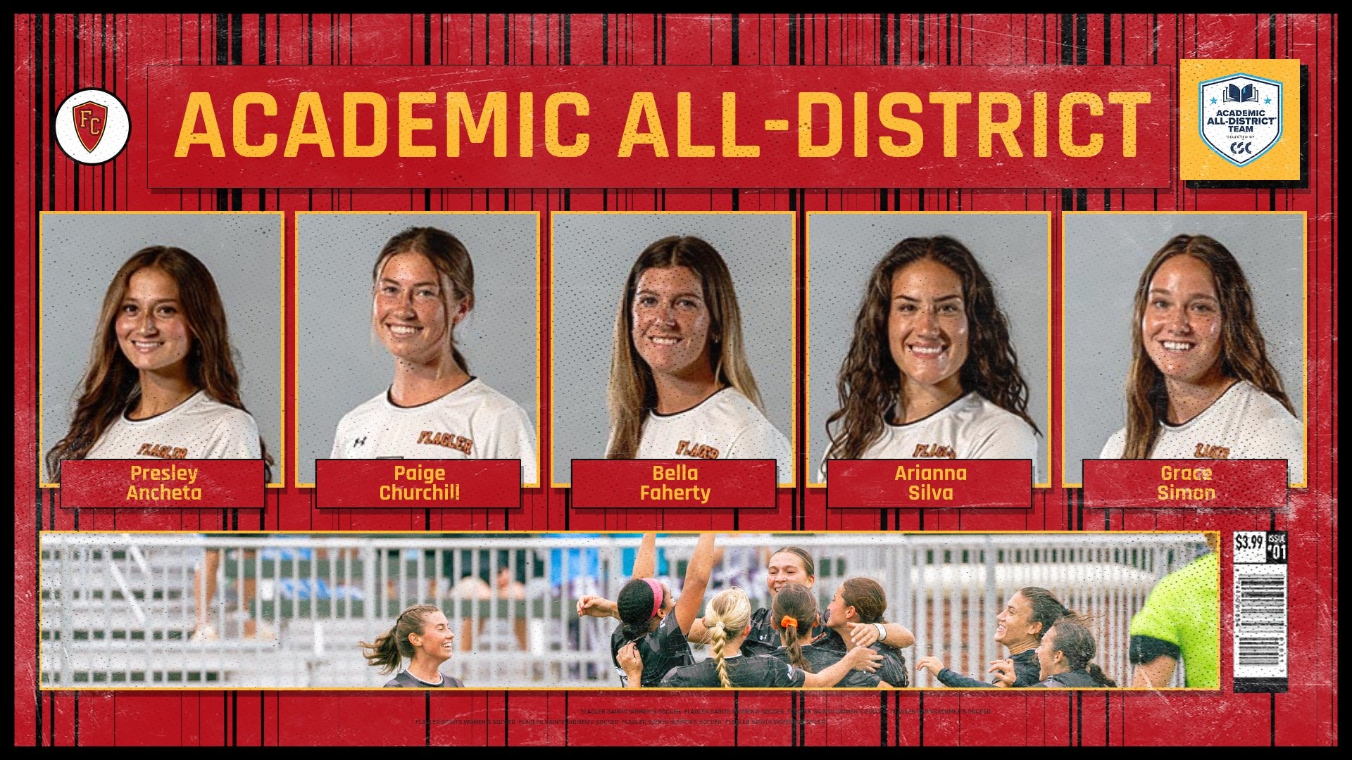 Flagler women's soccer academic all-district graphic