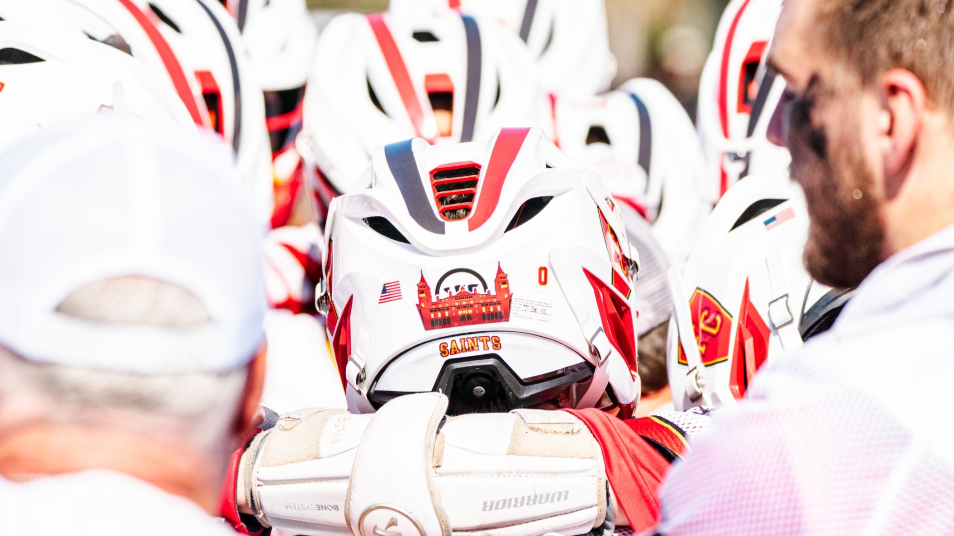 Close up of men's lacrosse helmet decal