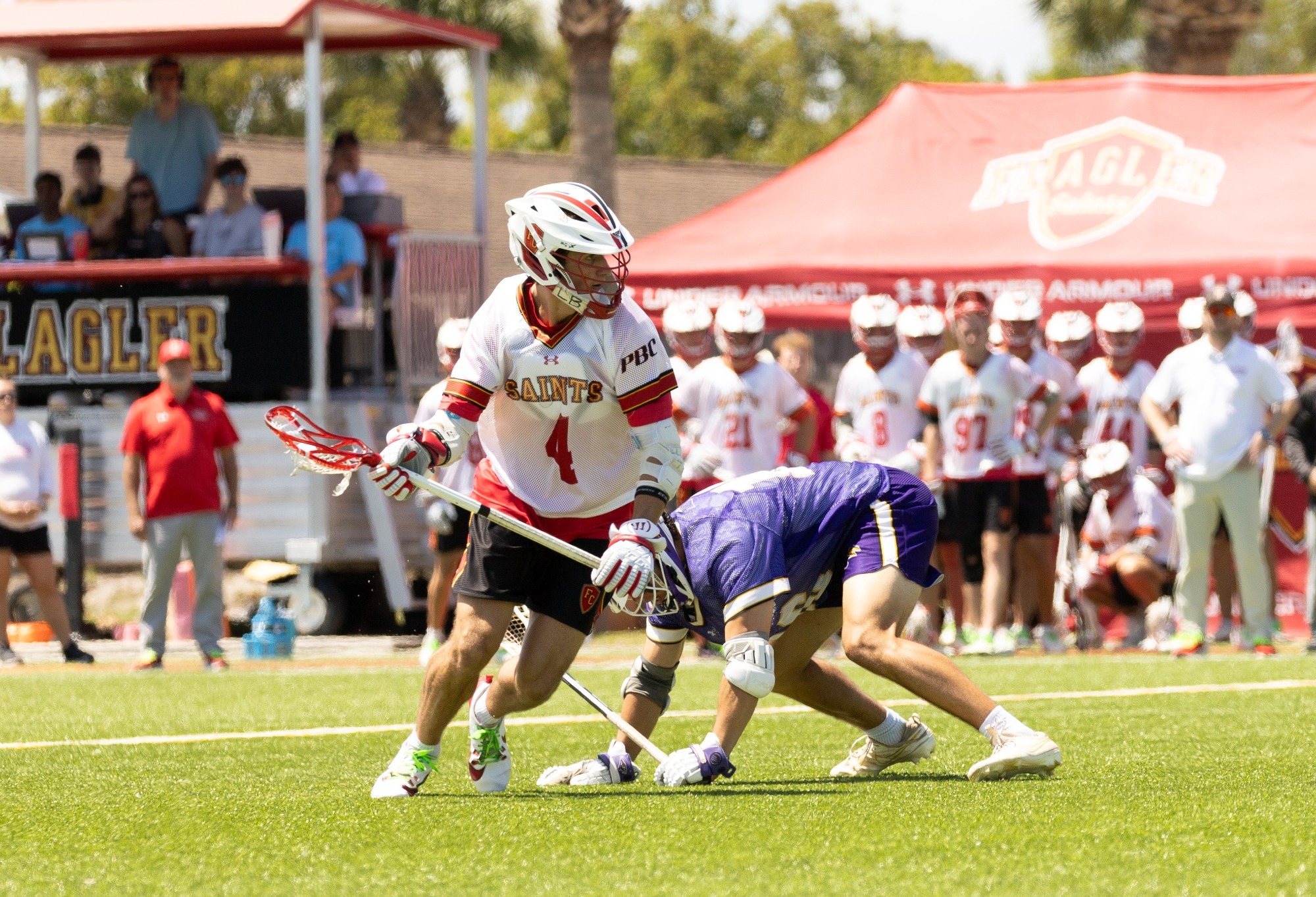 Griffin Moore making a defender fall