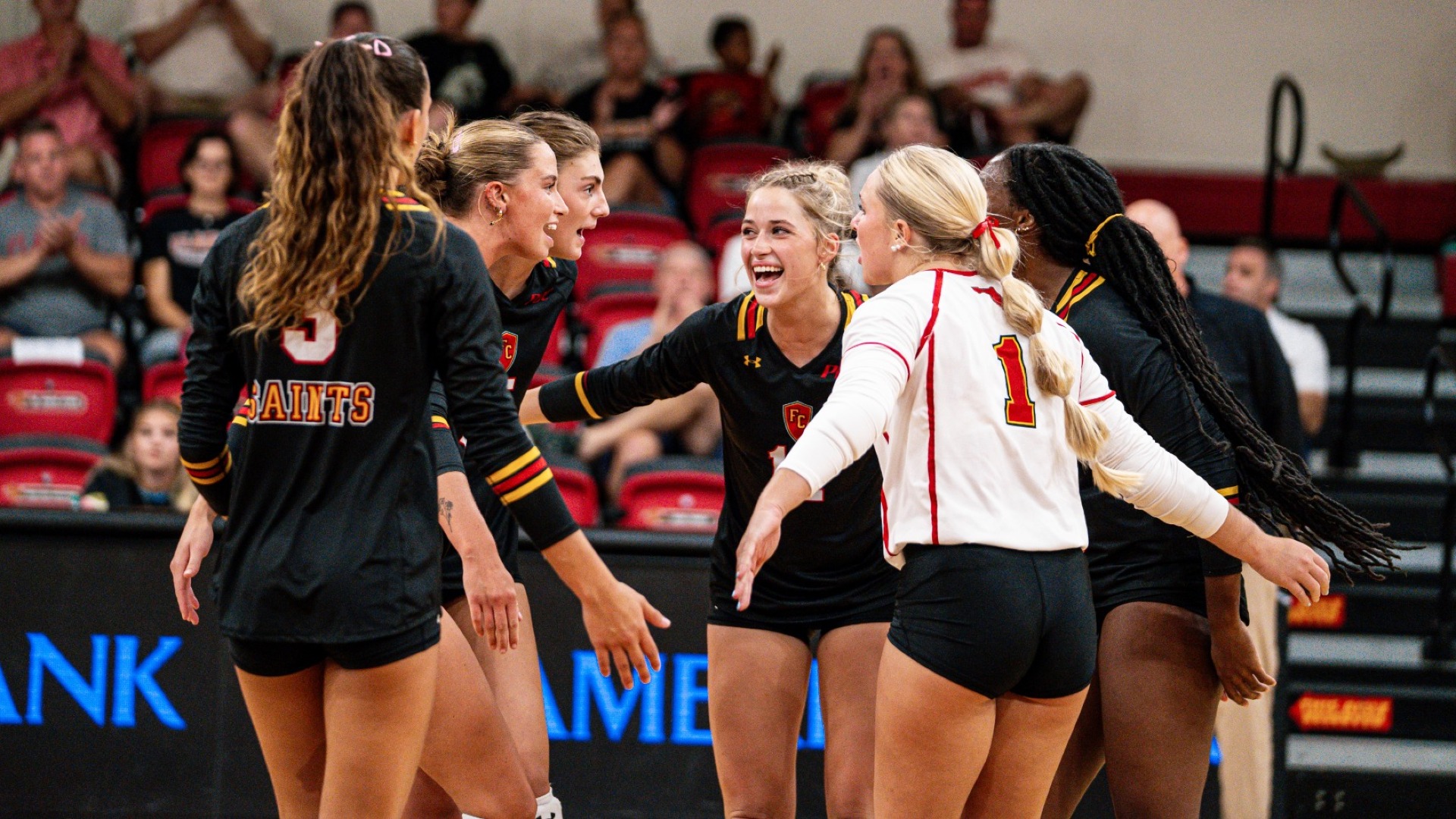Flagler volleyball huddling up 