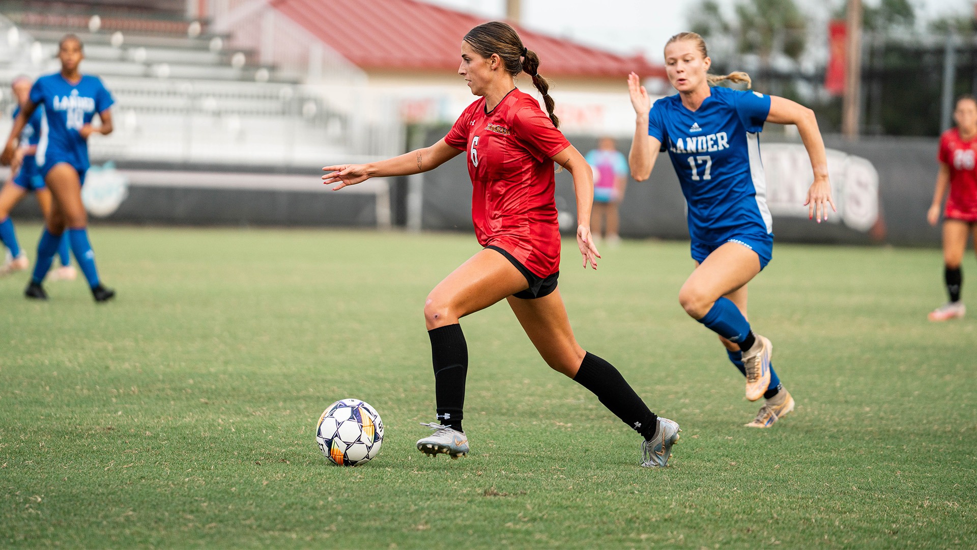 Haley Stafford dribbling vs. Lander