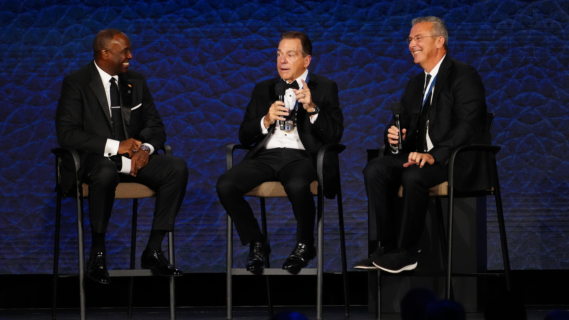  Charles Davis, Coach Nick Saban and Coach Urban Meyer.