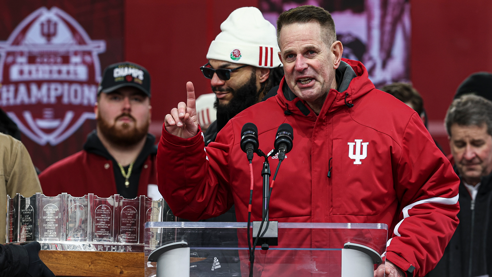 Indiana Coach Cignetti with the Trophy