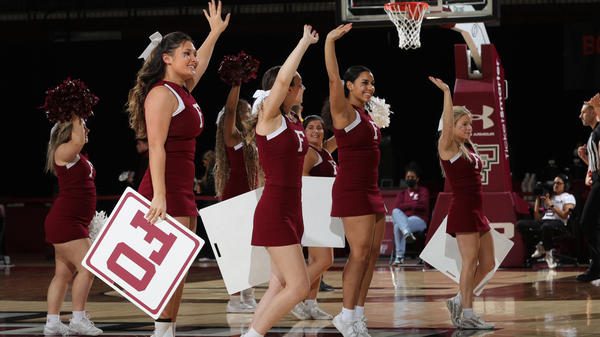The Fordham cheerleaders in action in 2021-2022