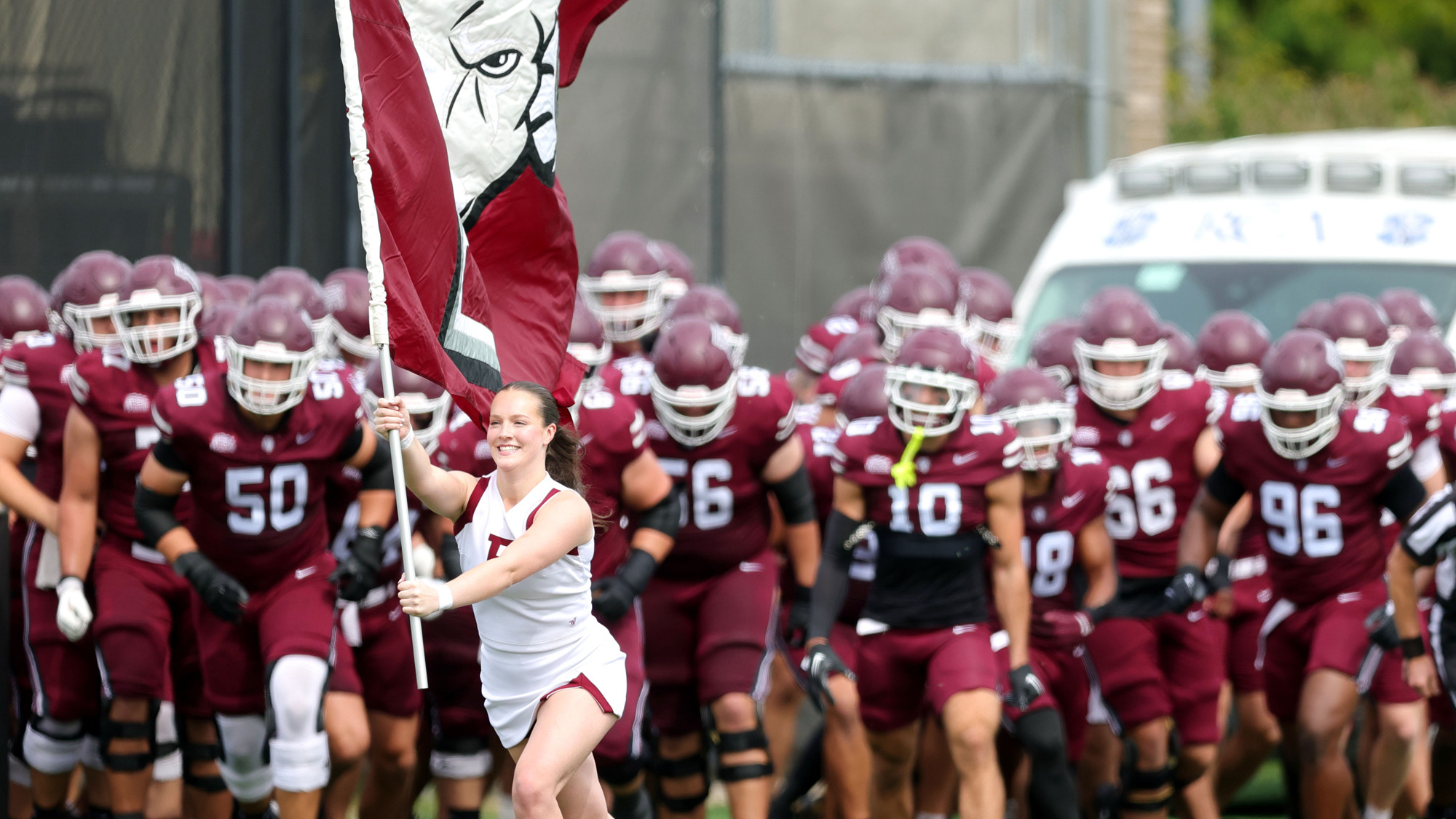 The Rams take the field for the Holy Cross football game