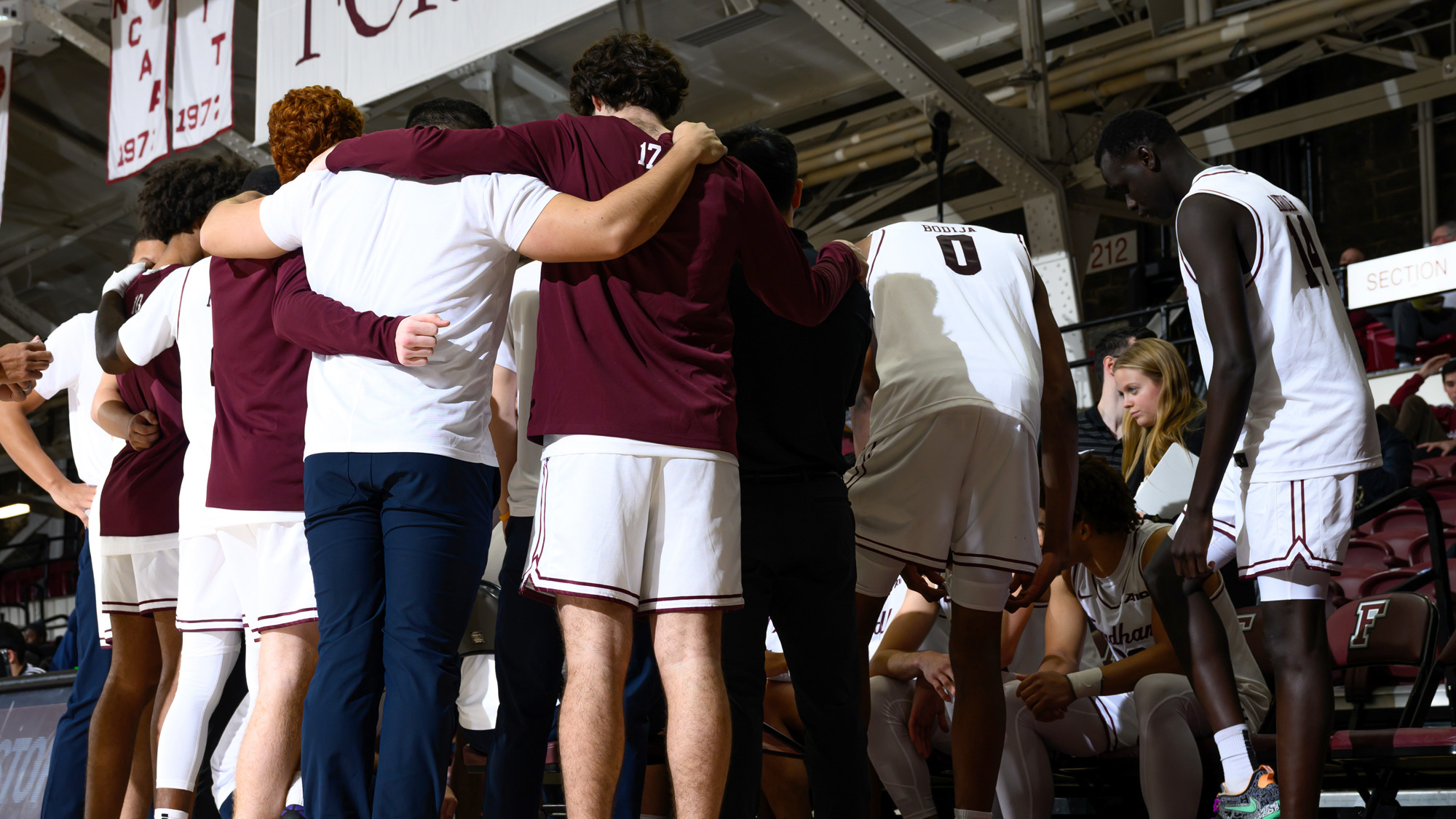The Rams huddle prior to the LIU