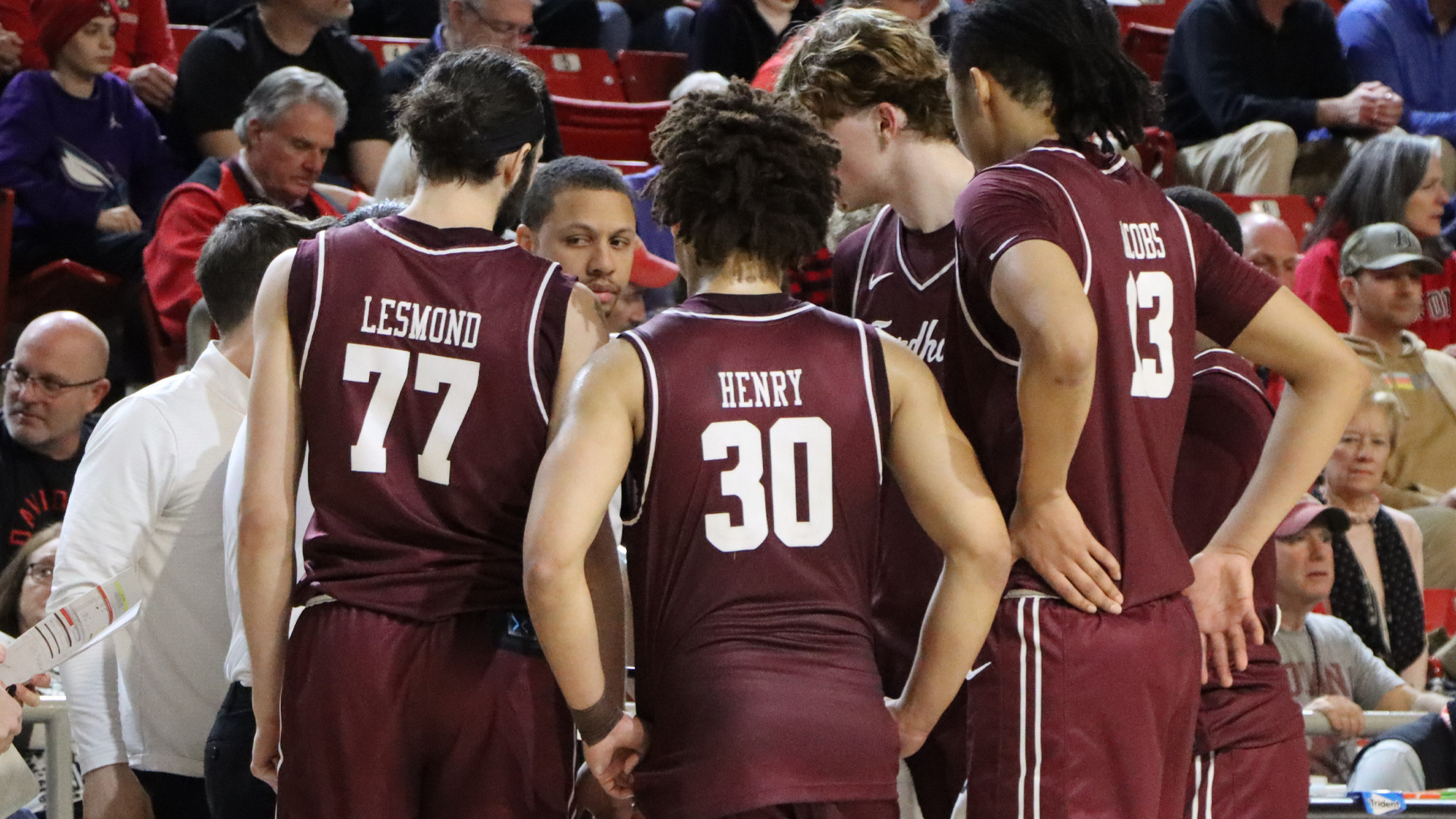 The Rams huddle at Davidson