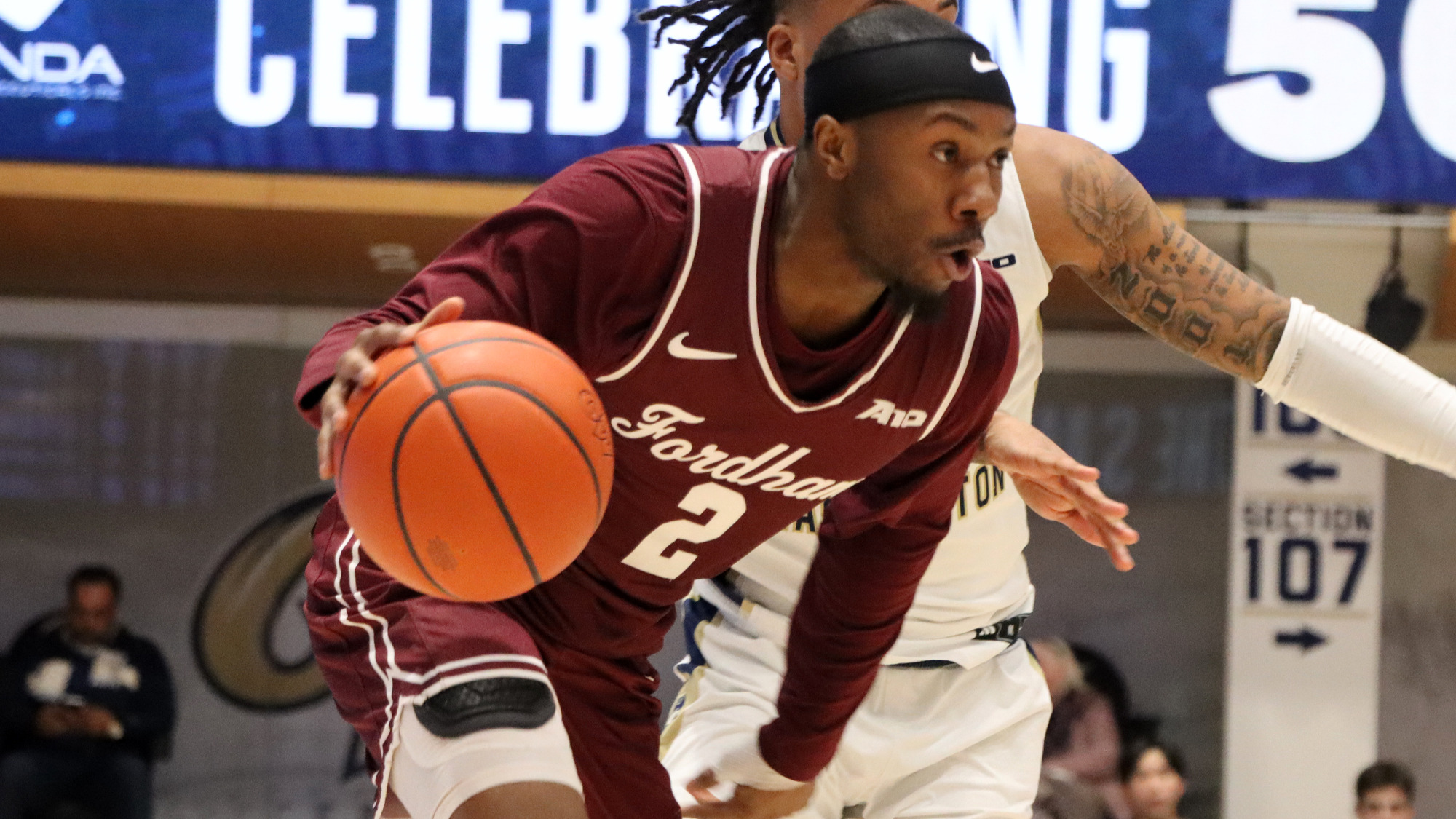 Dejour Reaves drives to the basket at GW