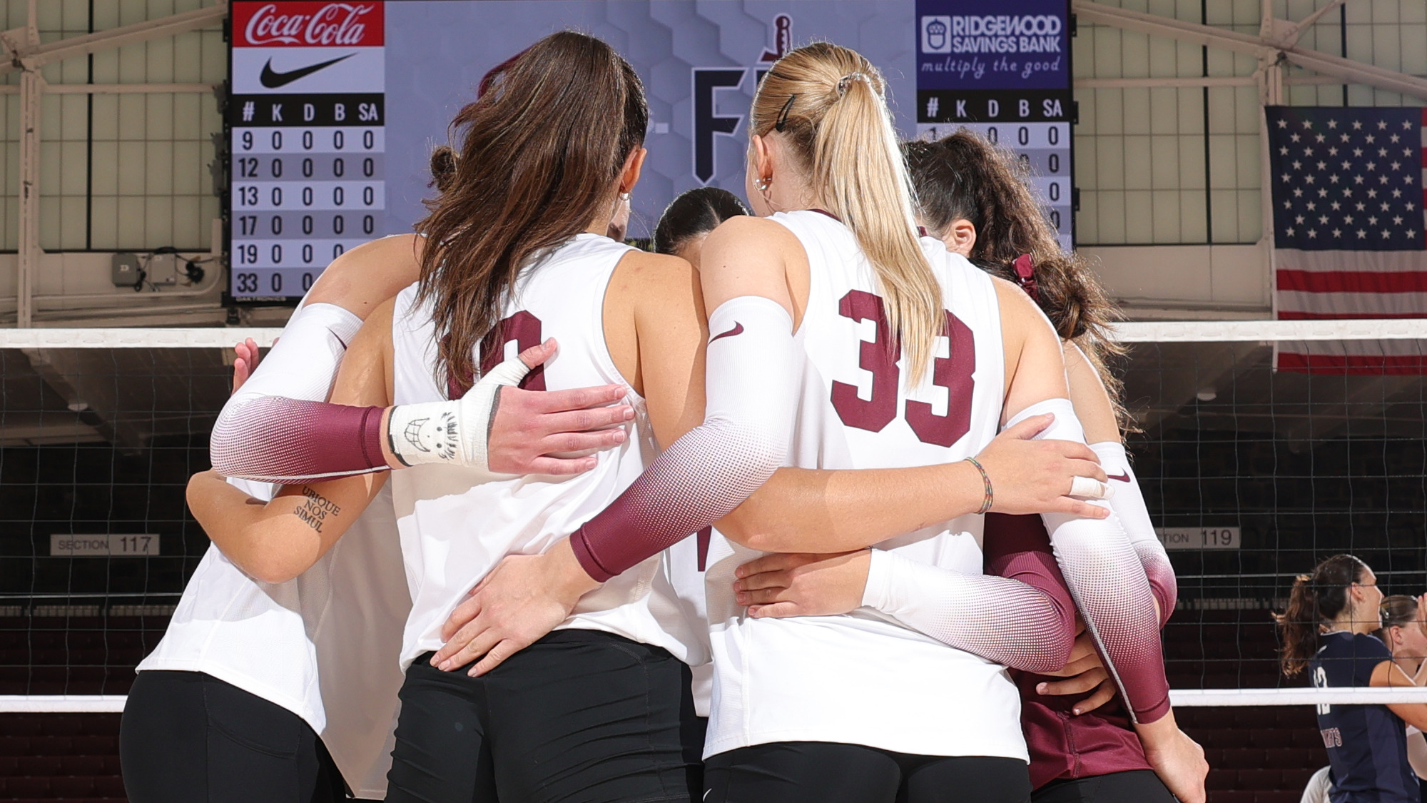 The Rams huddle prior to the FDU match