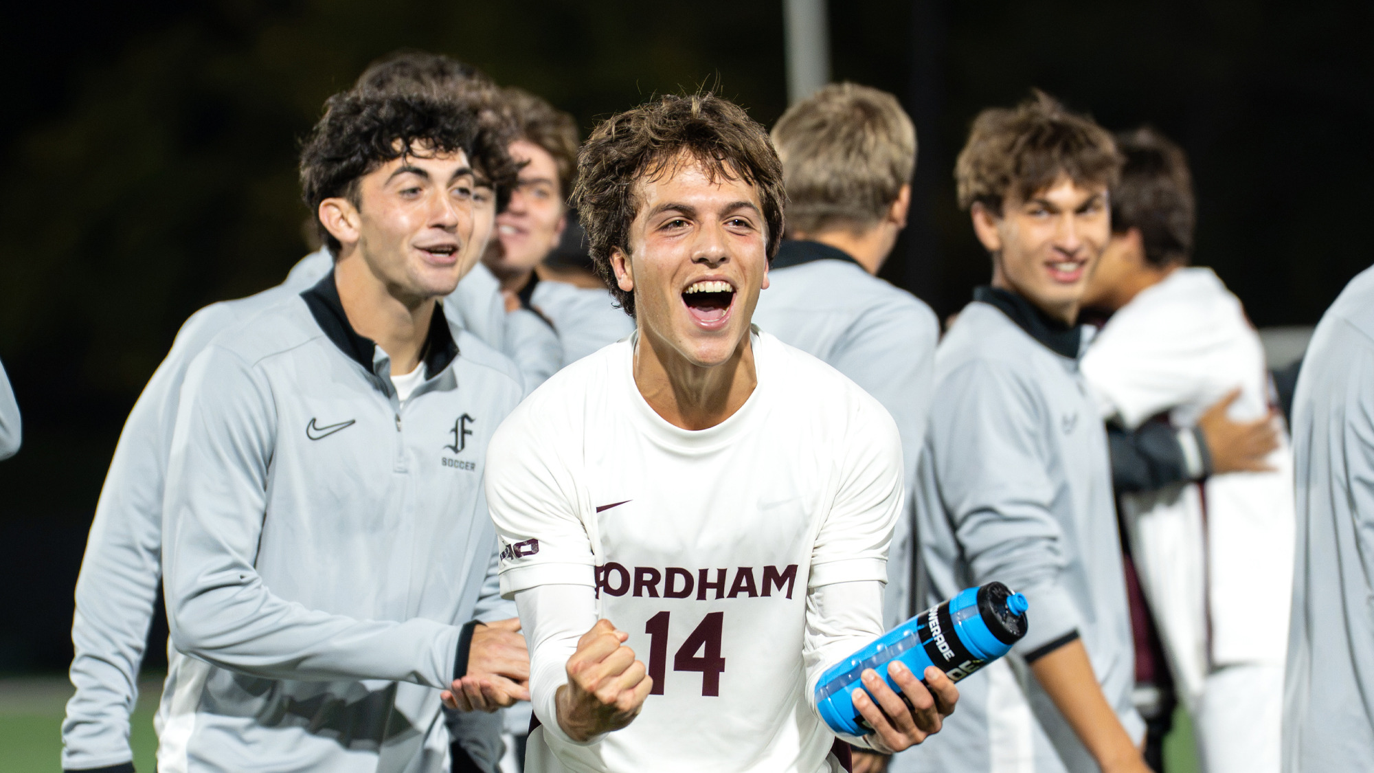 Elias Bettancourt and the Rams celebrate his two-goal game vs. SLU