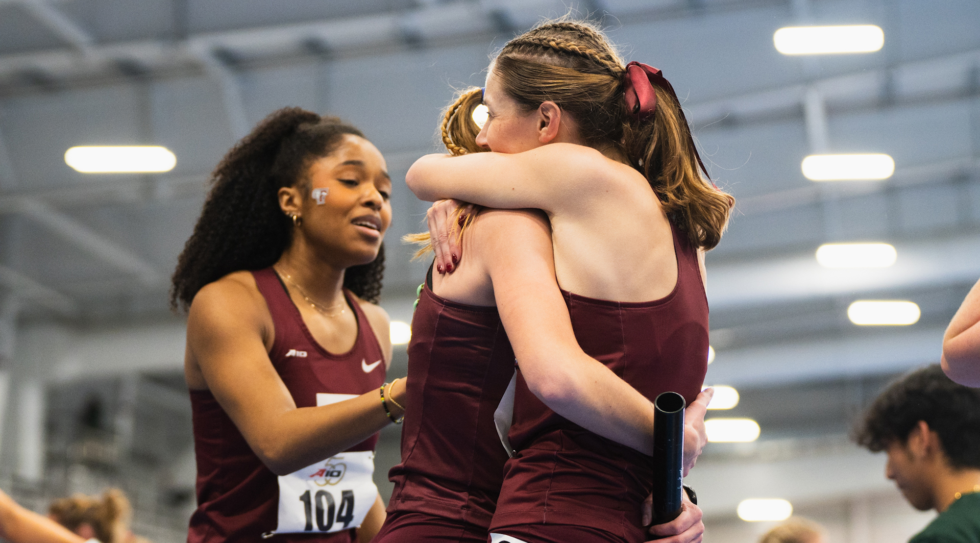 It's all hugs after the women's distance medley relay