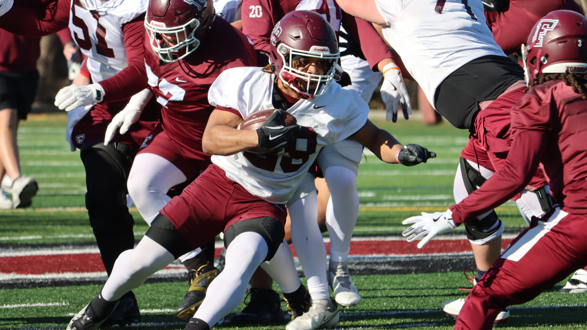 Dylan Macon breaks through the line at spring practice